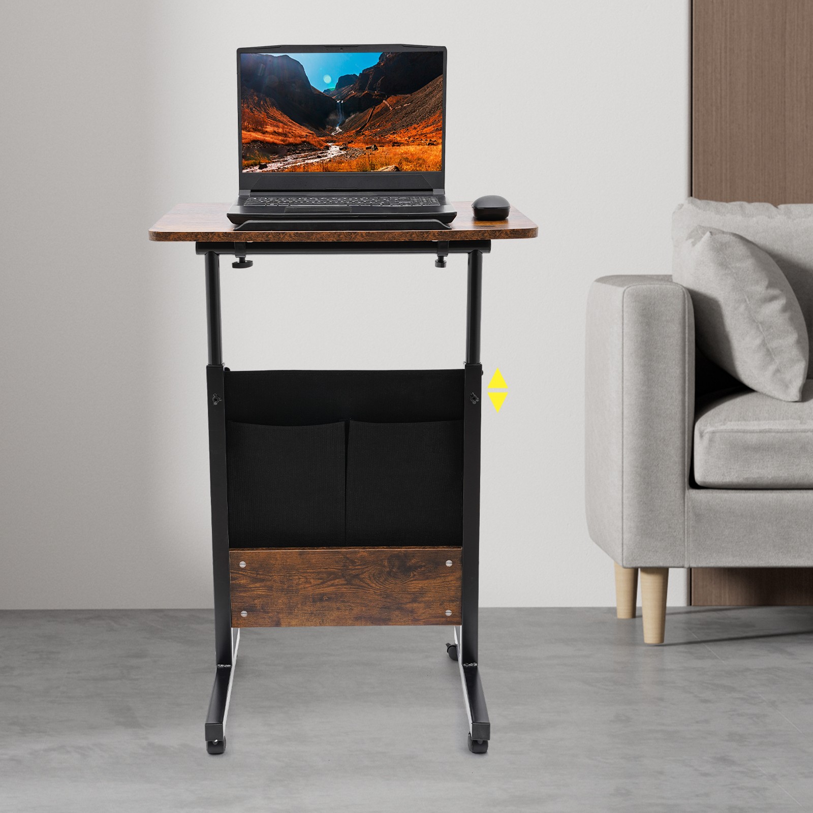 Rolling Adjustable Laptop Desk 32-47in Mobile Standing Table w/ Storage