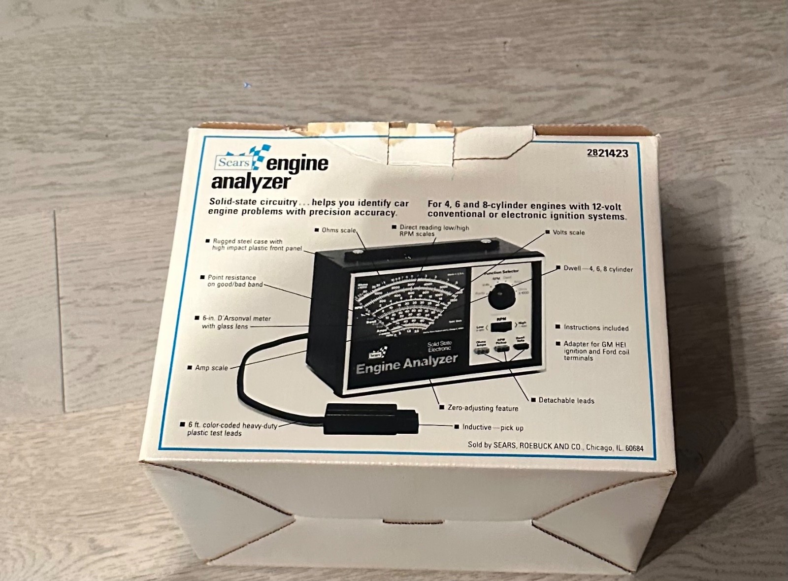 Vintage Sears Engine Analyzer 28-21423 (161.214230) w/ Manual & Cables in Box