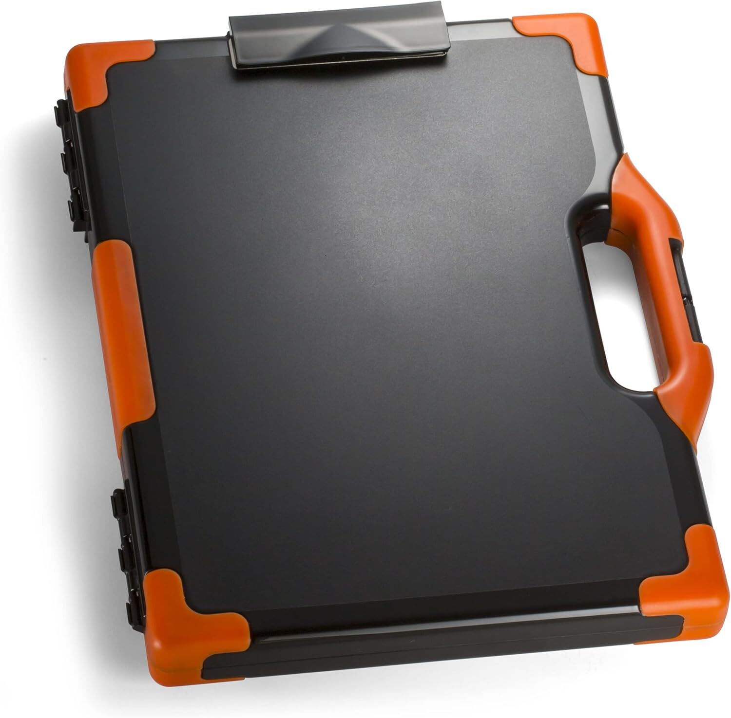 Officemate Carryall Clipboard Storage Box, 16" x 13" x 2", Black, Orange