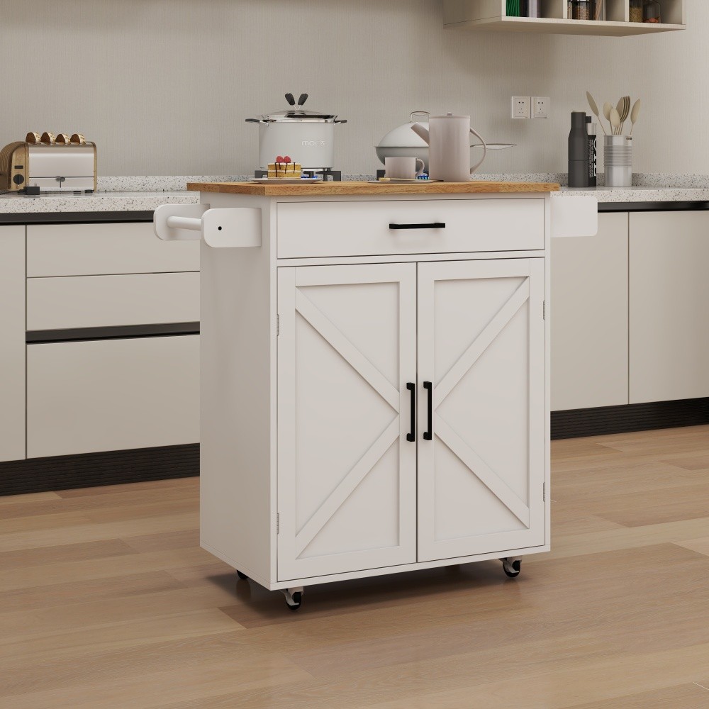 Kitchen Island Trolley Cart W Adjustable Shelves Towel Rack Seasoning Rack
