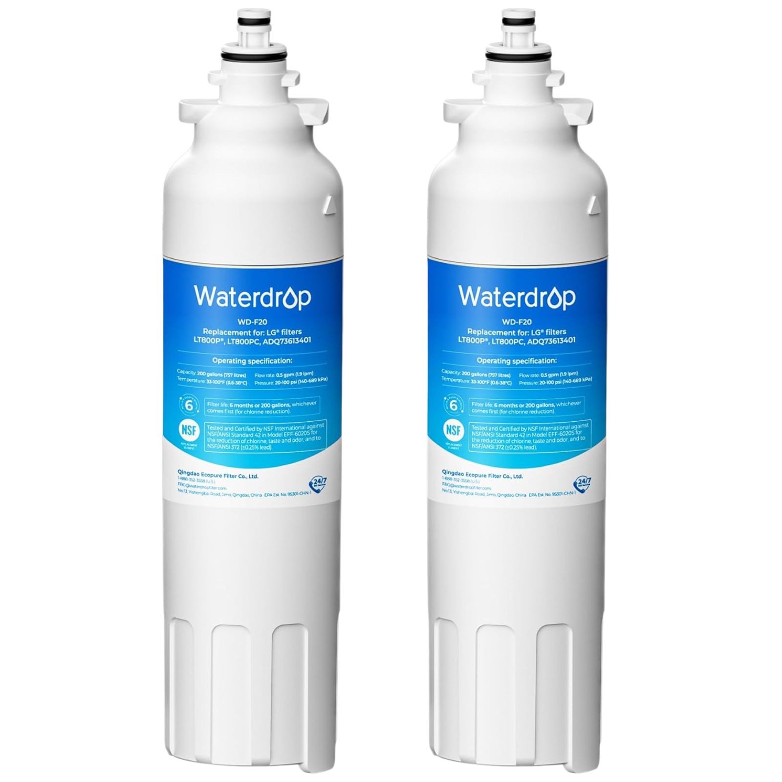 Waterdrop LT800P® Refrigerator Water Filter, Replacement for LG® LT800P®, 2 Pack