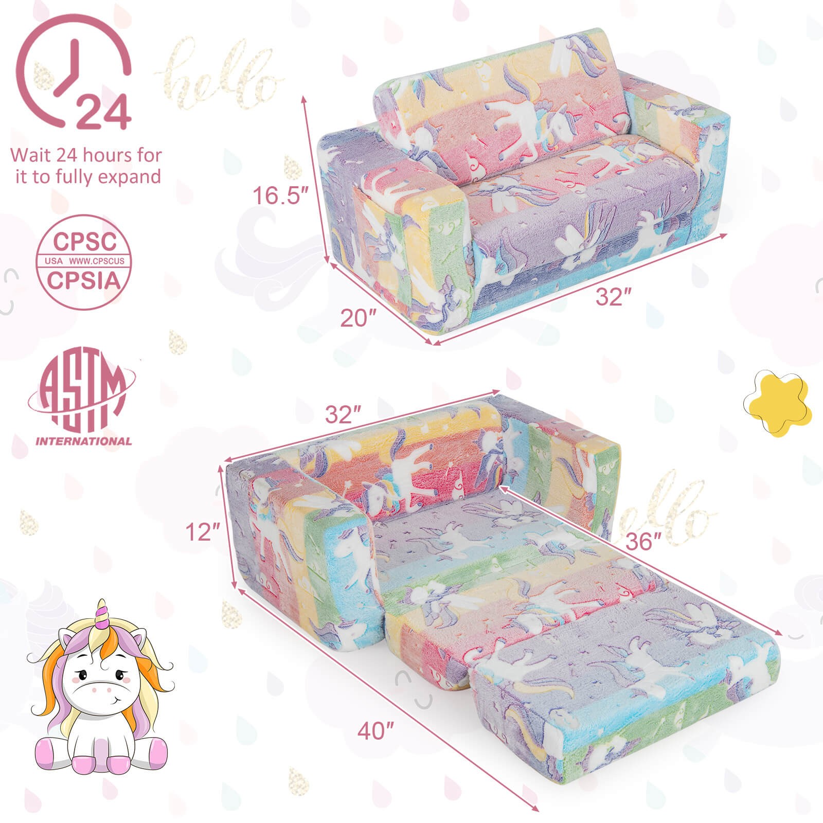 2-in-1 Flip Out Kid’s Sofa Chair Convertible Toddler Couch to Lounger