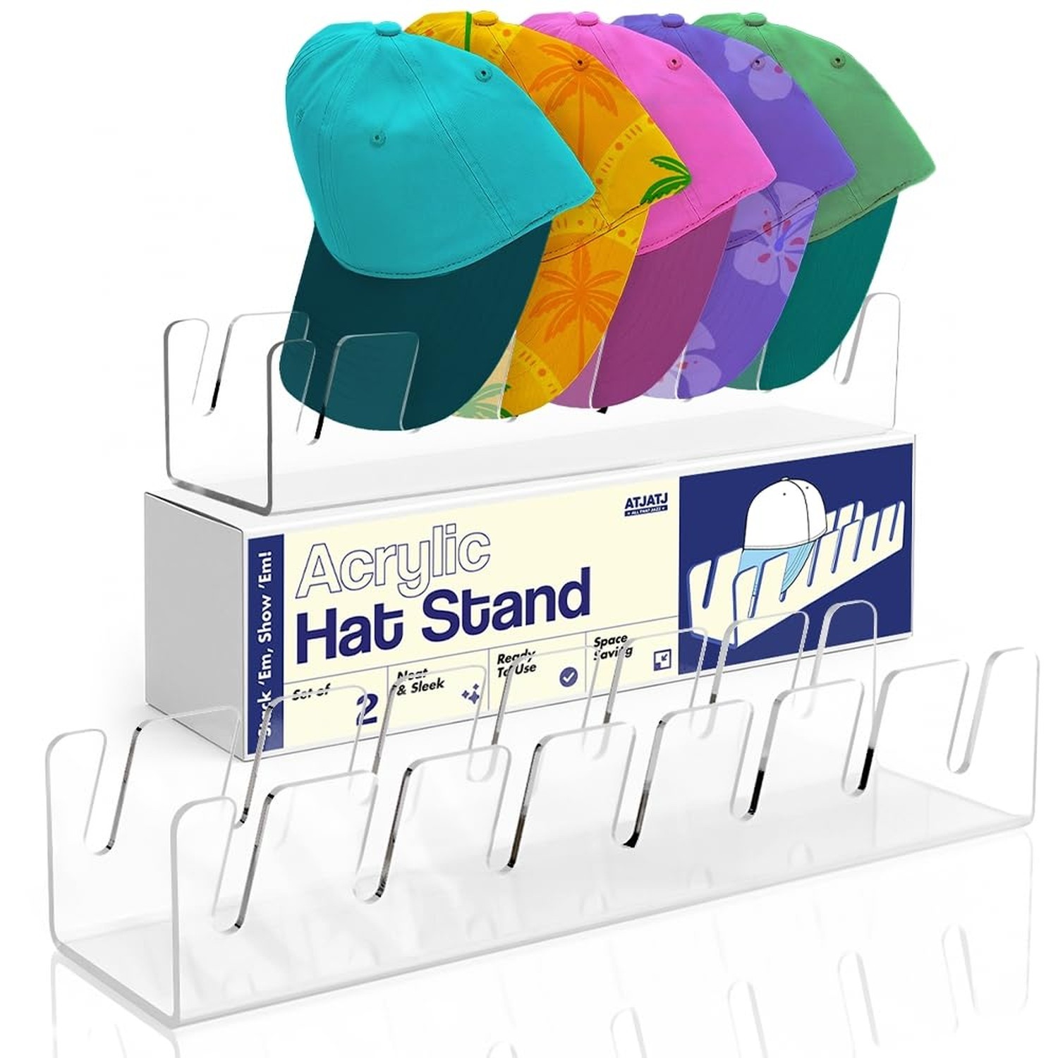 Hat Stand For Baseball Caps, 2 Pack No Install Clear Acrylic Hat Organizers f...
