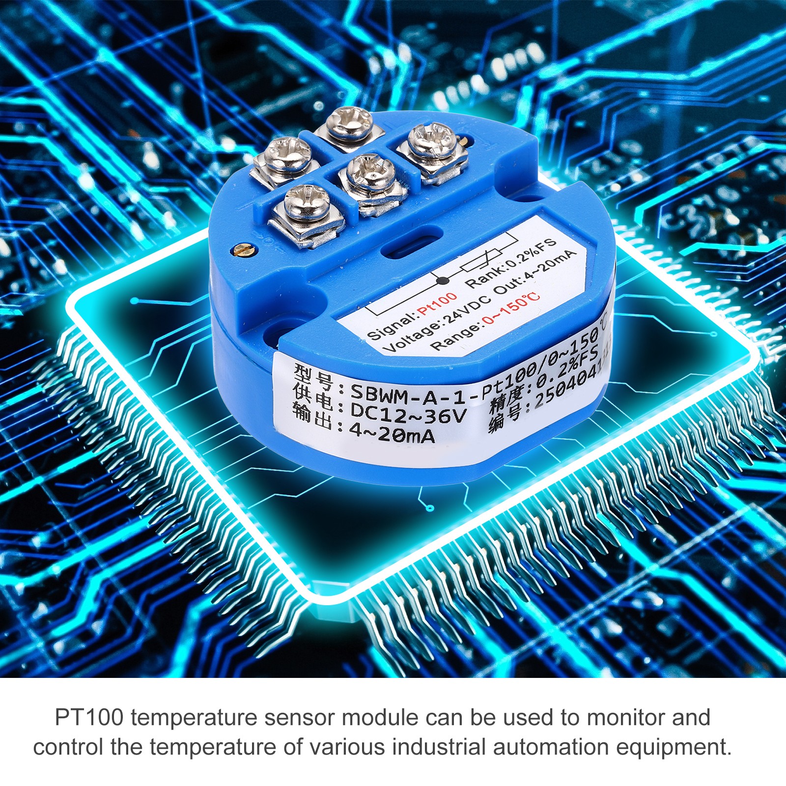 2Pack -50-100C RTD PT100 Temperature Sensor Transmitter Module 4-20MA DC24V