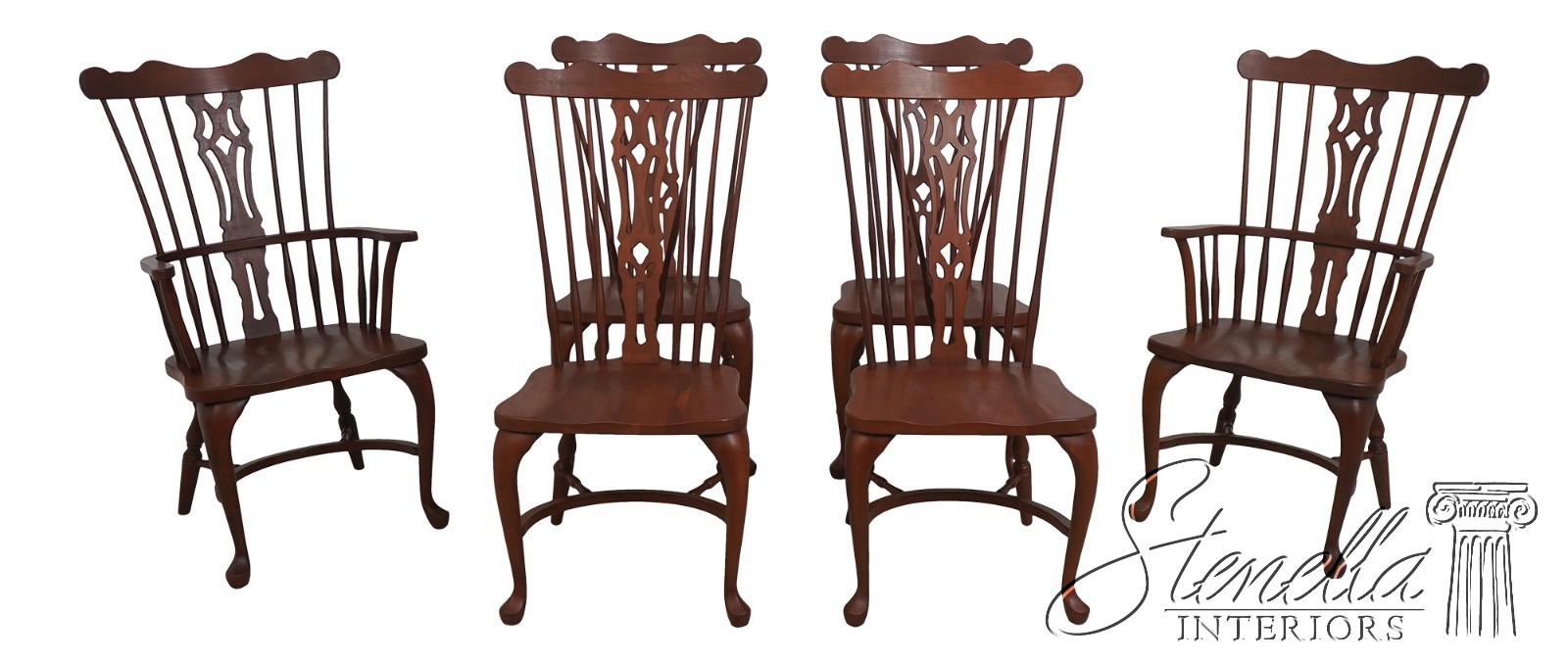 L71863: Set of 6 Solid Cherry Brace Back Windsor Chairs