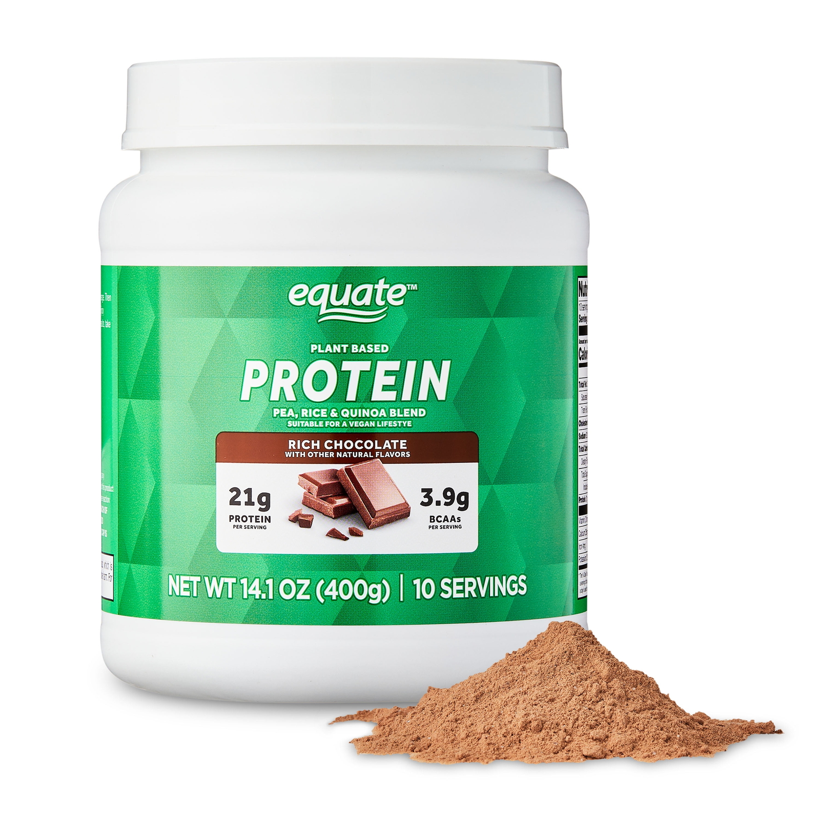 (3 pack) Equate Plant-Based Protein Powder Supplement, Rich Chocolate, 14.1 oz