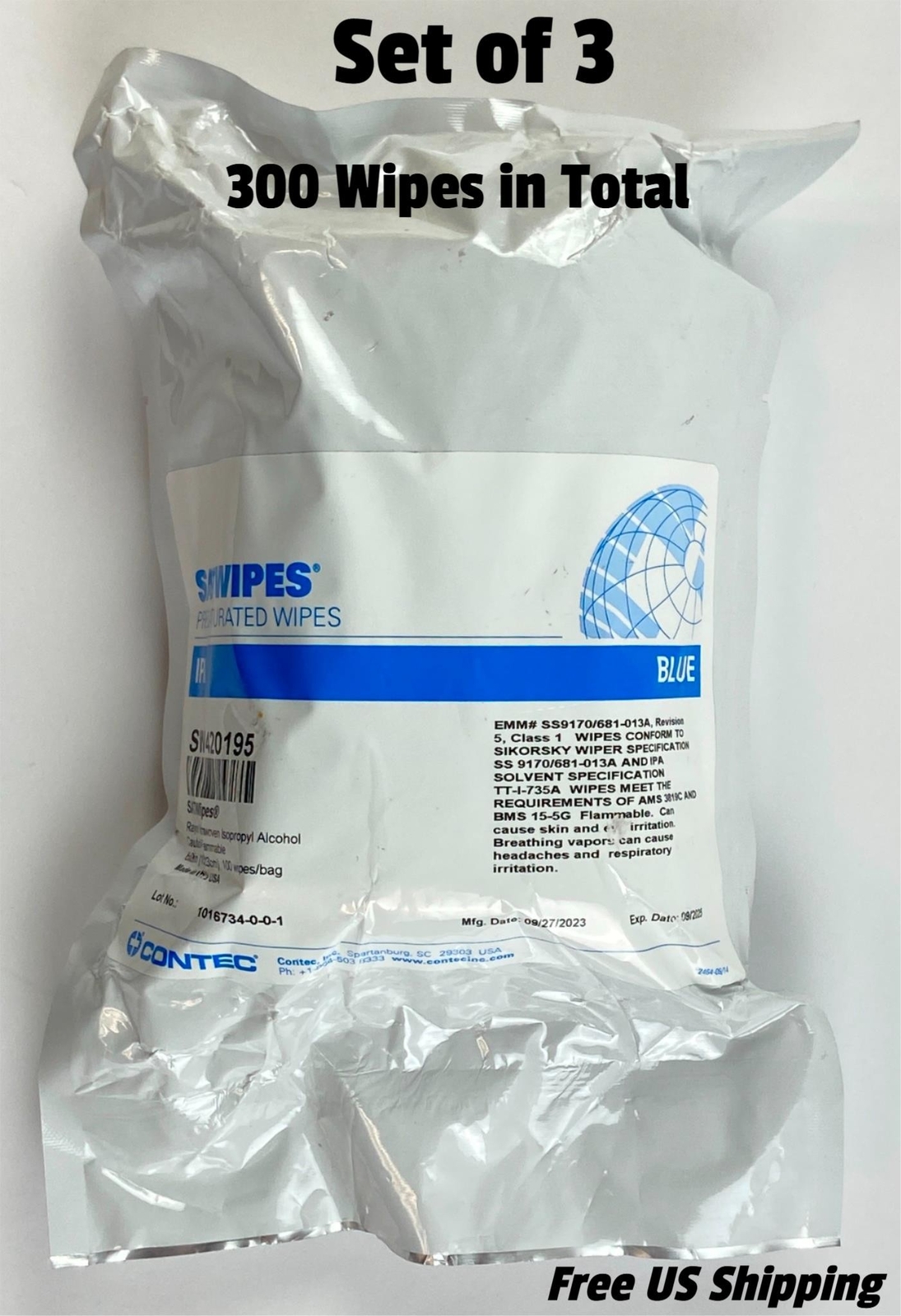 Satwipes Isopropyl Alcohol Wipes 100% 6 x 9 inch 100-Wipes SW420195 Set of 3