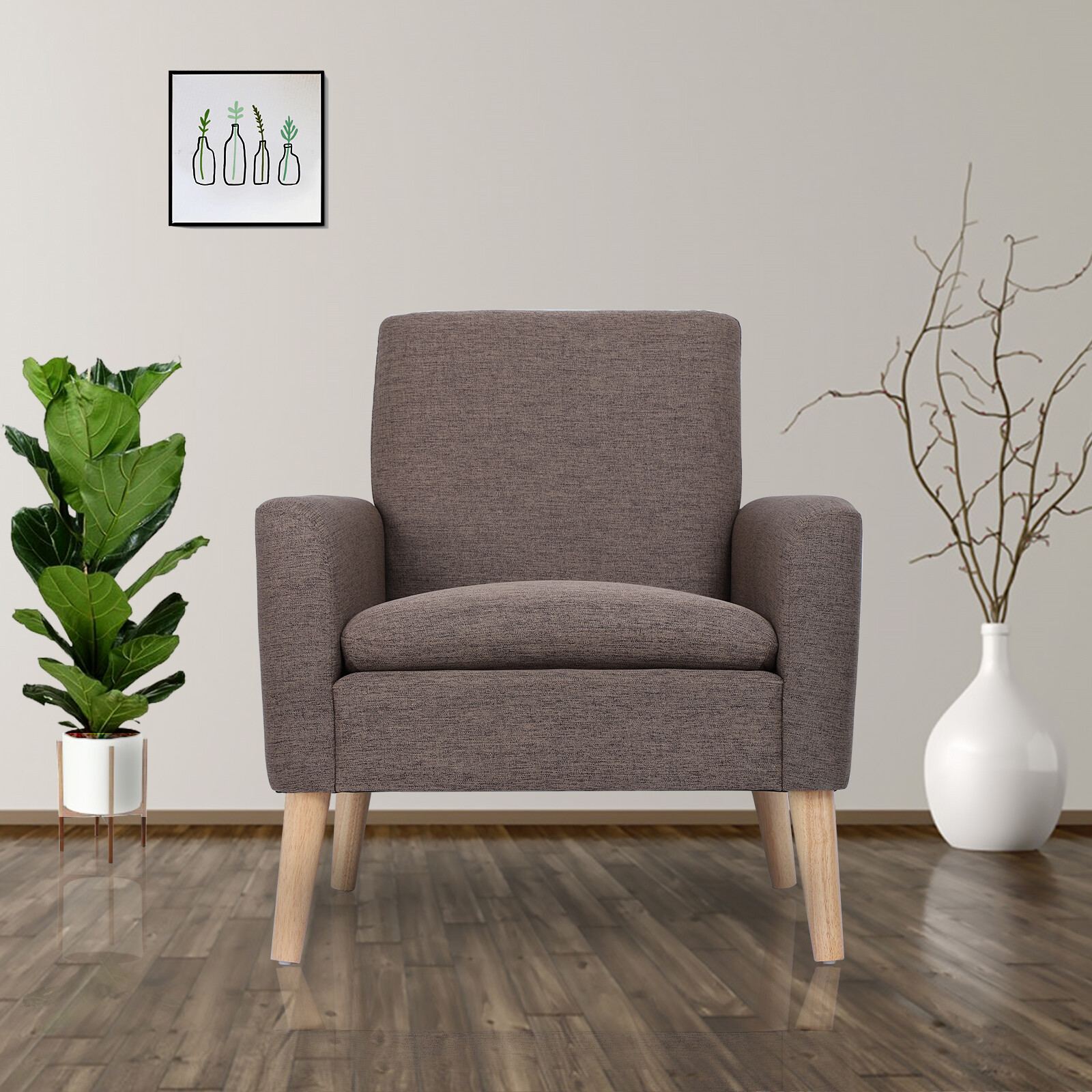 Modern Living Room Chair Linen Fabric Accent Armchair Club Leisure Single Sofa