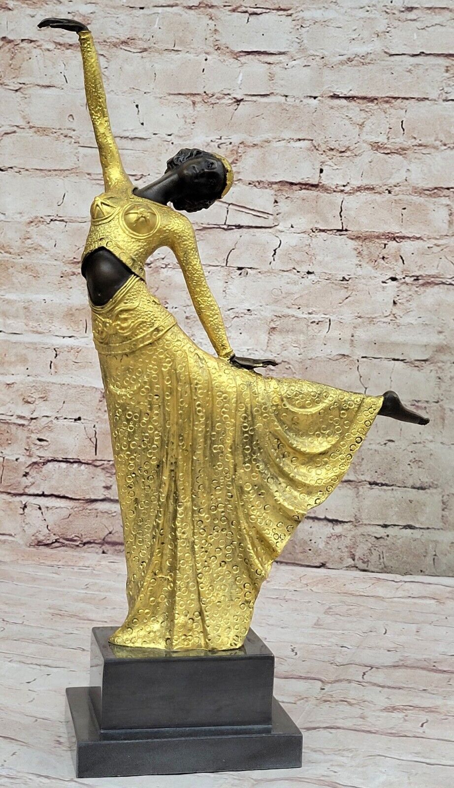 Gilt Home Office Decoration Art Deco Dancer Bronze Statue Signed Chiharus Figure