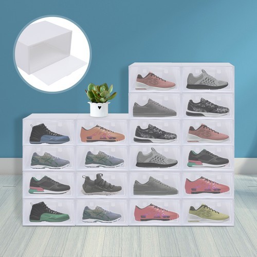 20 Pack Shoe Storage Box White Transparent Sneakers Display Case Flip-top Design