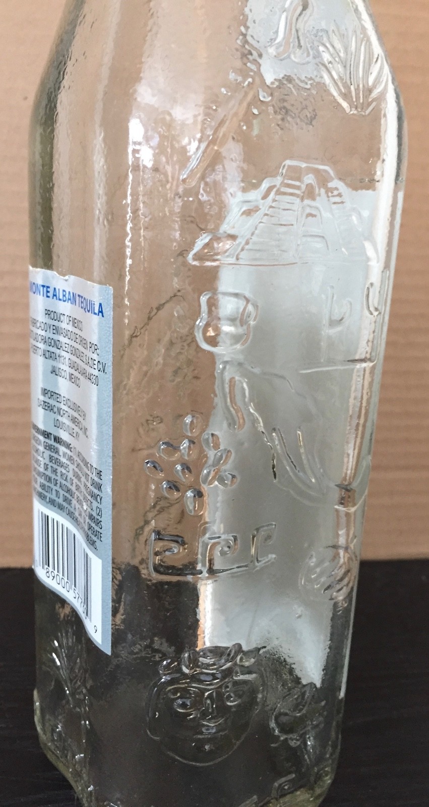 Monte Alban Silver Tequila Empty 750 ML Embossed Bottle Mexico