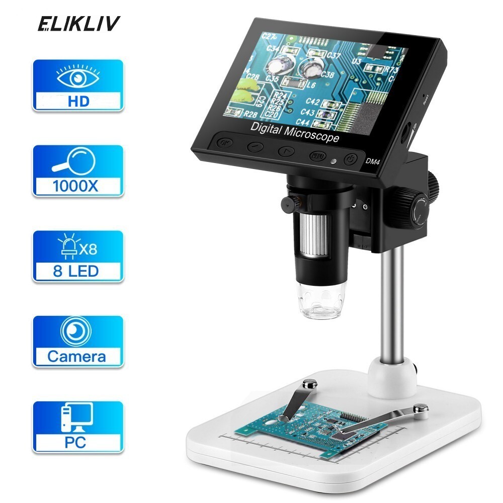 Elikliv Coin Microscope 1000X 4.3'' LCD Digital Microscope with Screen USB New