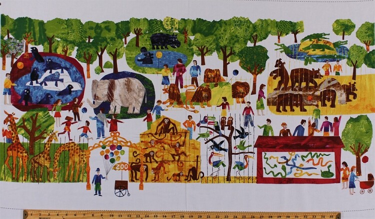 24" X 44" Panel Eric Carle 1,2,3 To The Zoo Scene Animals Cotton Fabric D675.28