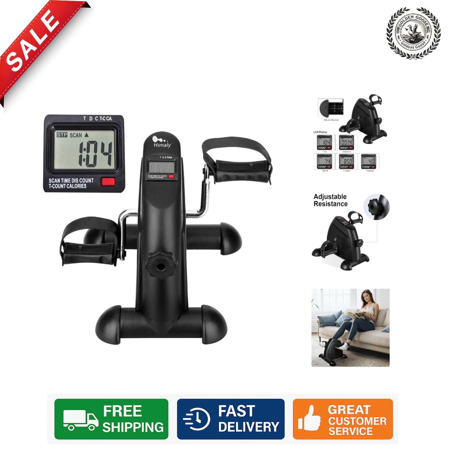 Compact Mini Exercise Bike with LCD, Adjustable Resistance for Home & Office