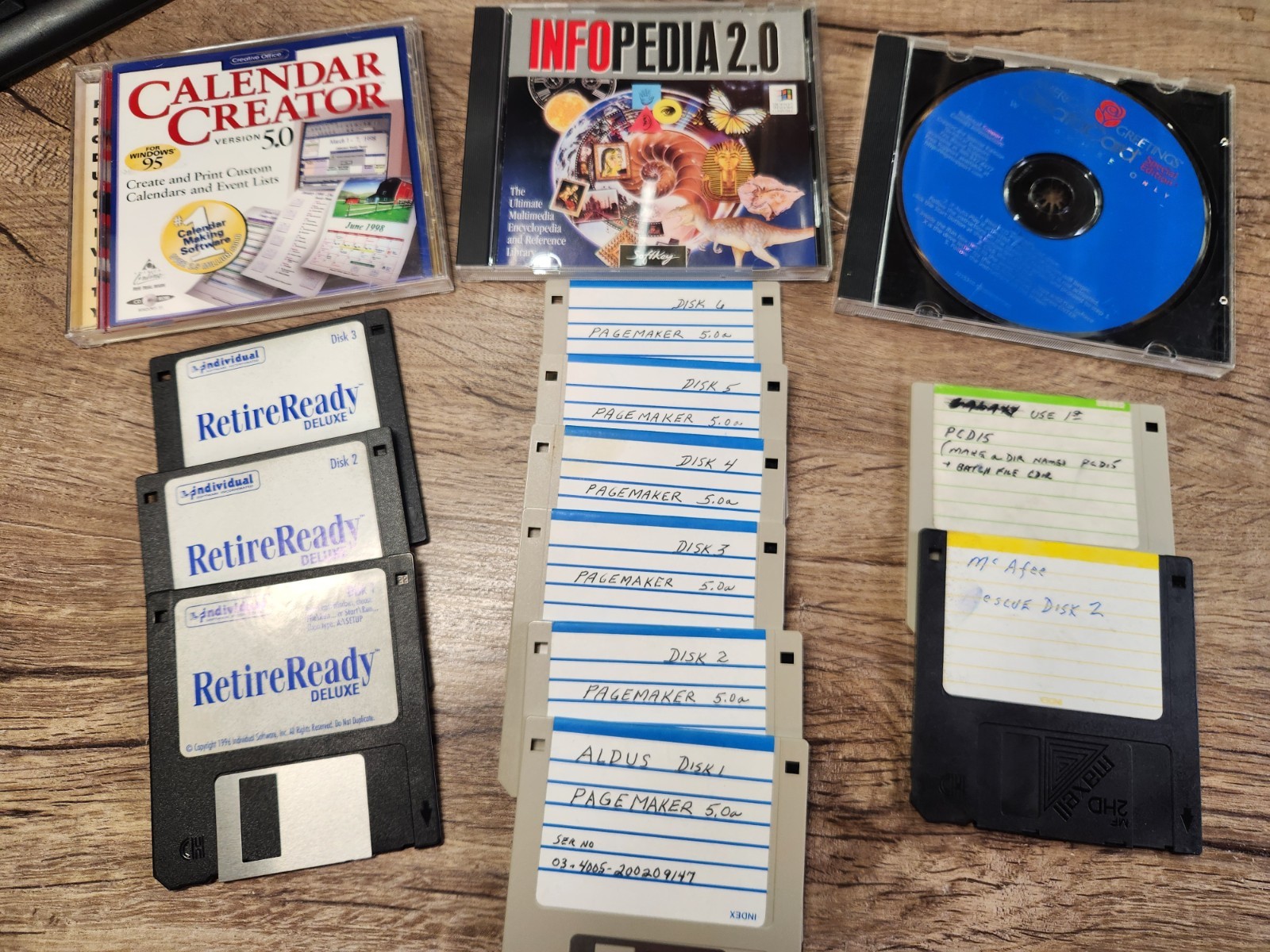 Vintage 90s Software Lot CD-ROM Floppy Disks Win95 era Floppy Backup Disks.