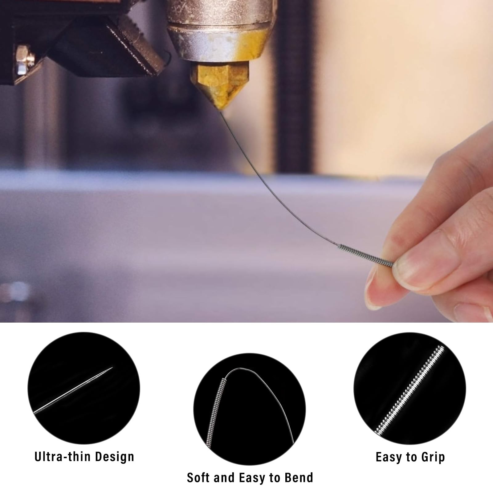 3D Printer Nozzle Cleaning Kit 60 Pcs 0.4 mm Nozzle Cleaner 3D Printer, Stain...