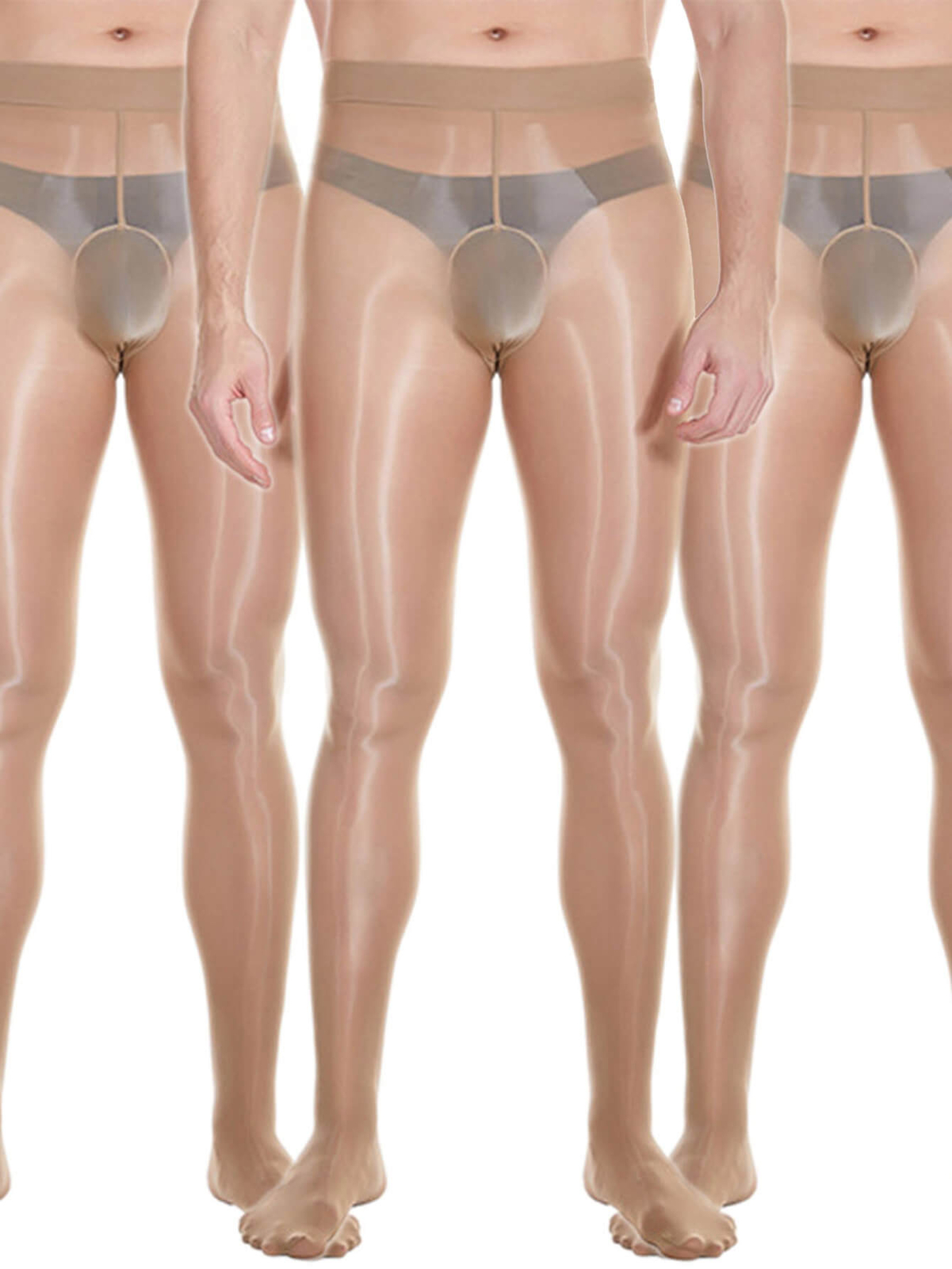 3Pcs Mens Oil Shiny Glossy Pantyhose Stockings Stretch Tights Nylon Sheath Pouch