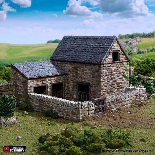 Farm Pig Pen Stone Built Farm Building 3D Printed Tabletop Terrain DND (28mm)