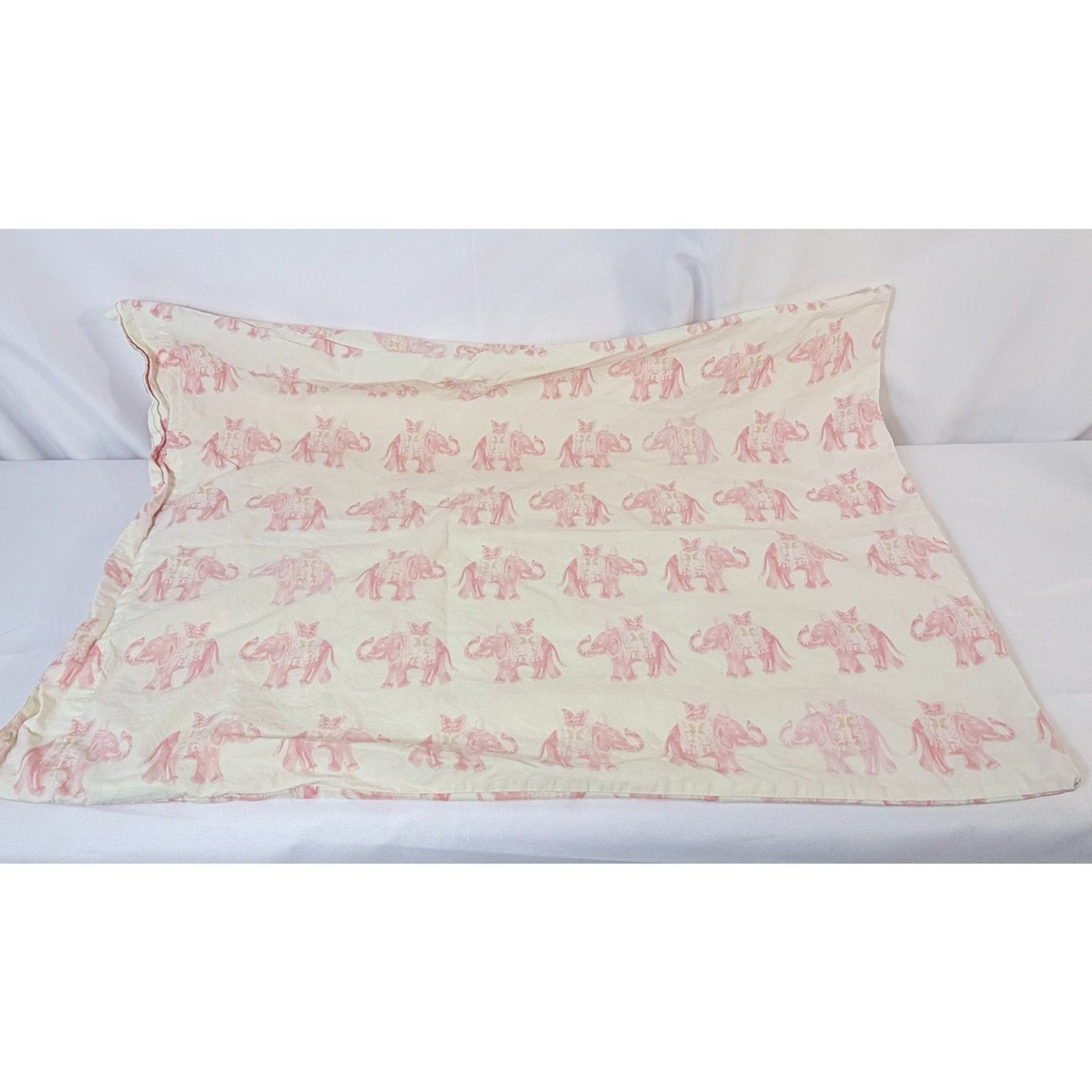 Pottery Barn Kids Elephant Bazaar Standard Pillowcase Pink White Organic Cotton