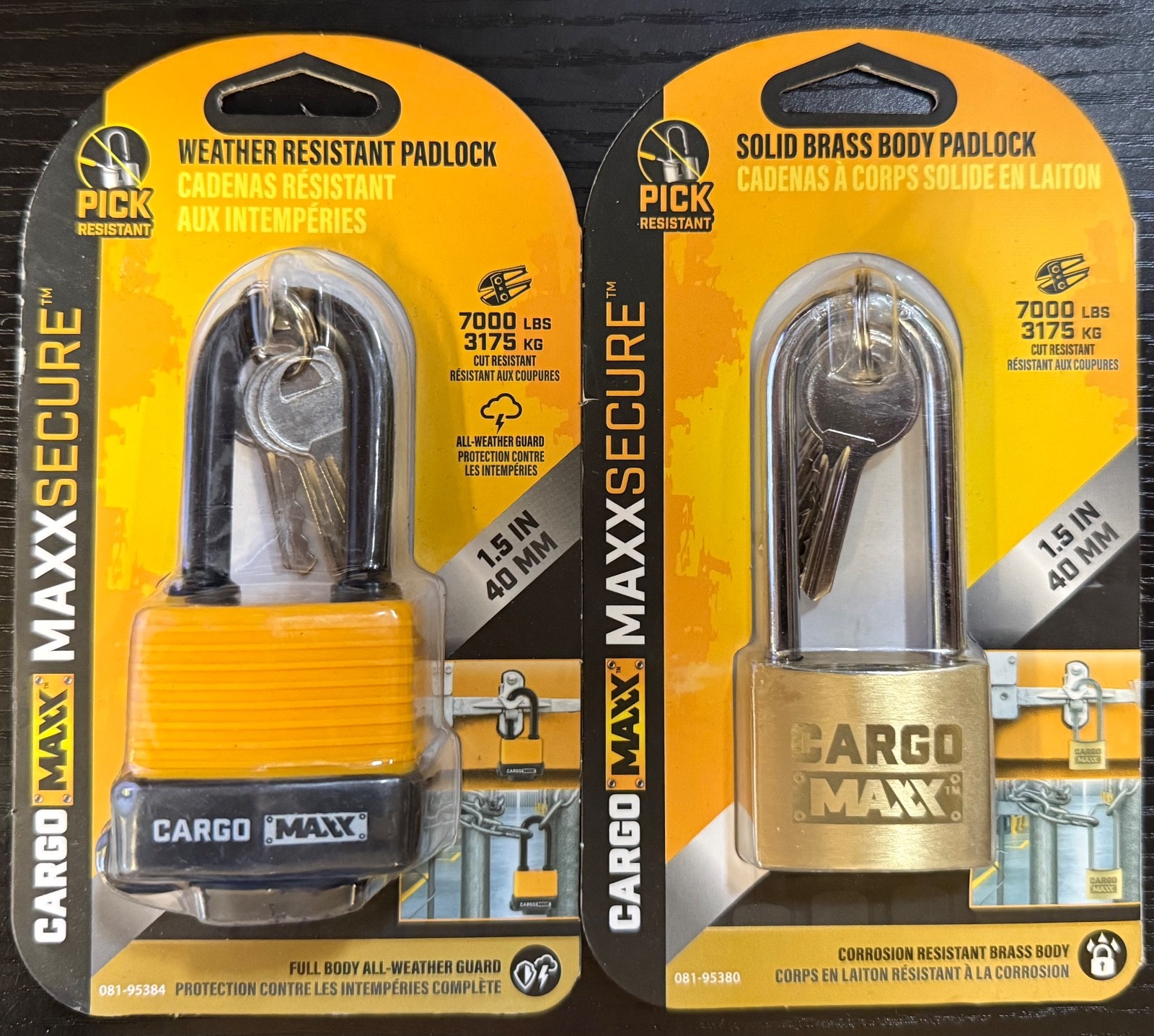 2/$19.99 Cargo Maxx Padlocks Weather Resistant/Solid Brass Padlocks