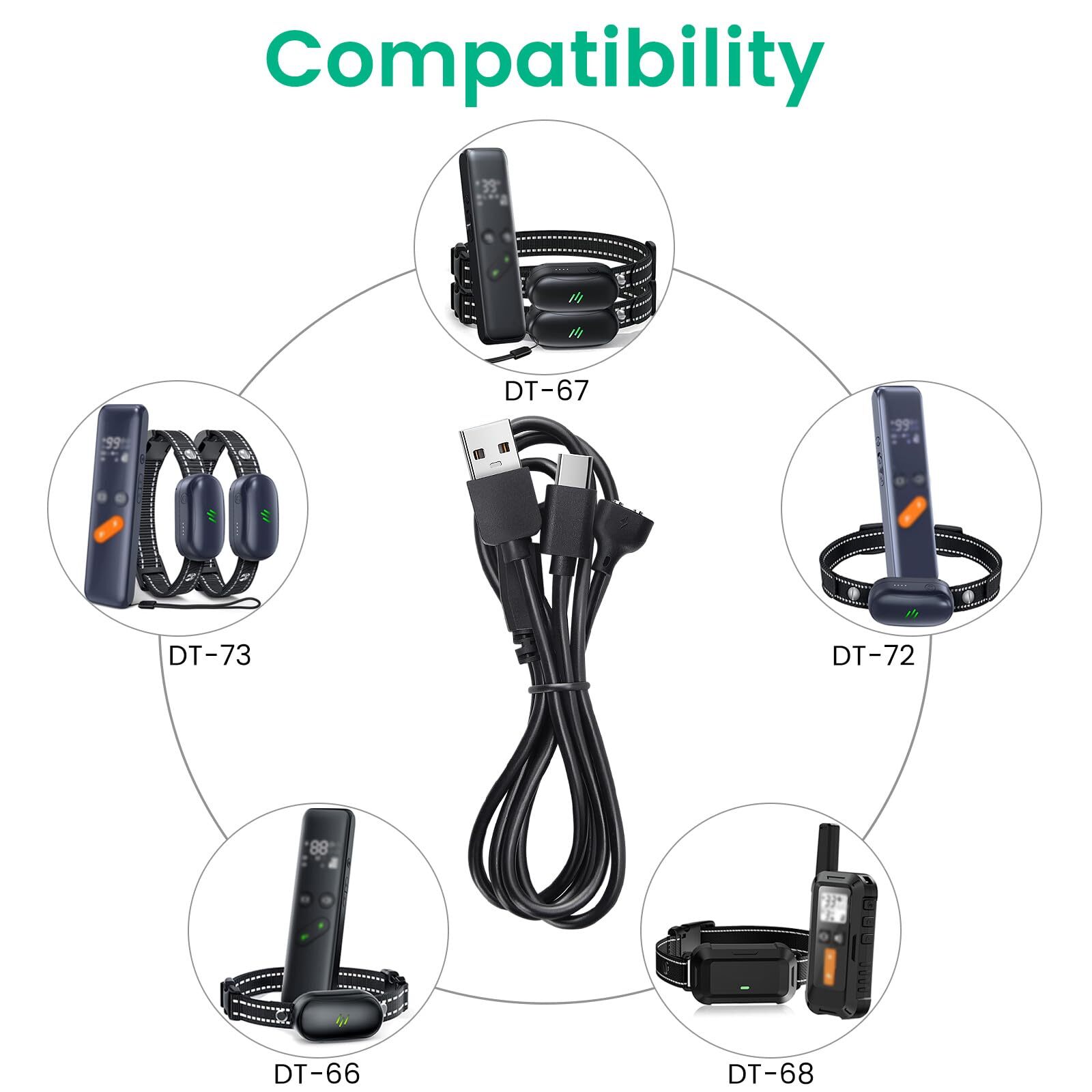 2-Pack Magnetic Charging Cable for Dog Training Collars Black Replacement
