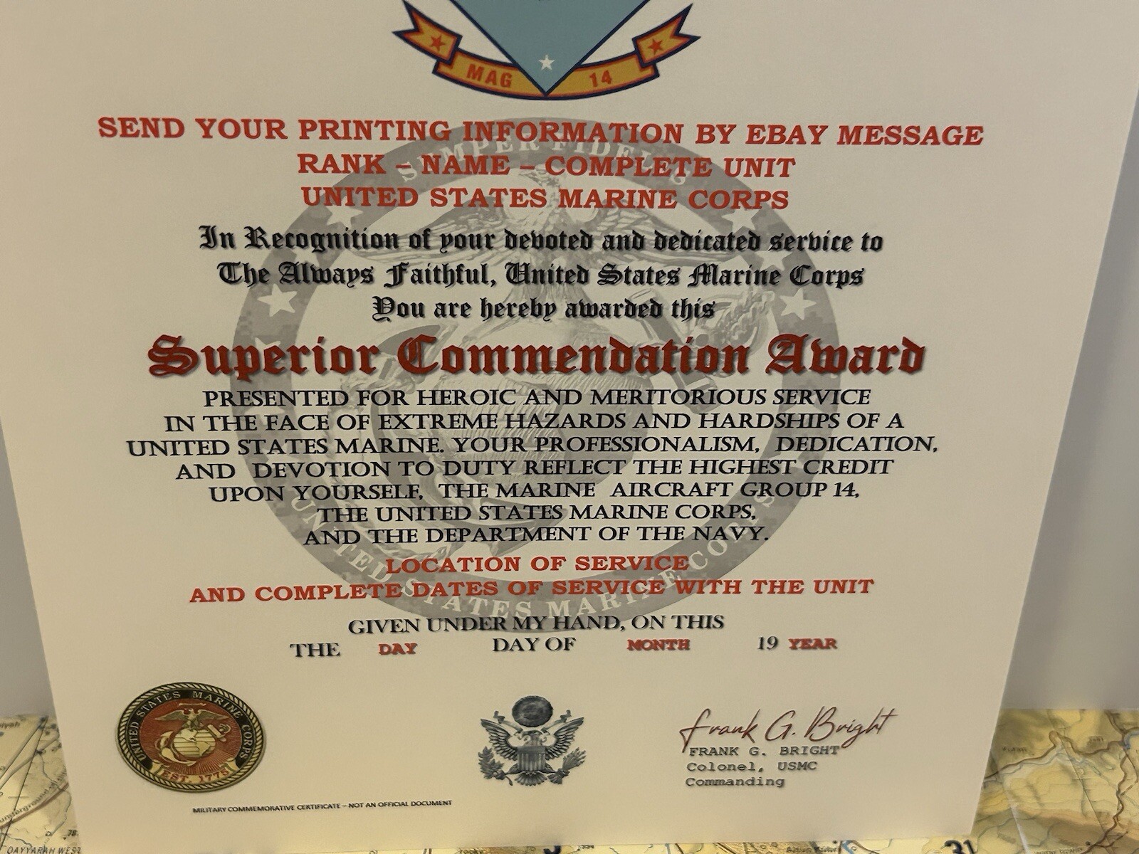 U.S.M.C. / MARINE AIRCRAFT GROUP 14 - SUPERIOR COMMENDATION AWARD