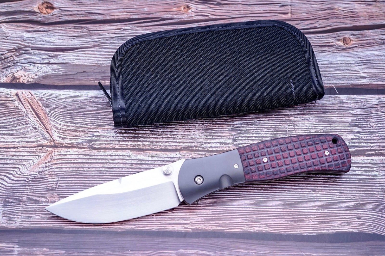 John W Smith Custom SD-3, Satin CPM-154, Blk & Red G10 W/Zirconium Bolsters