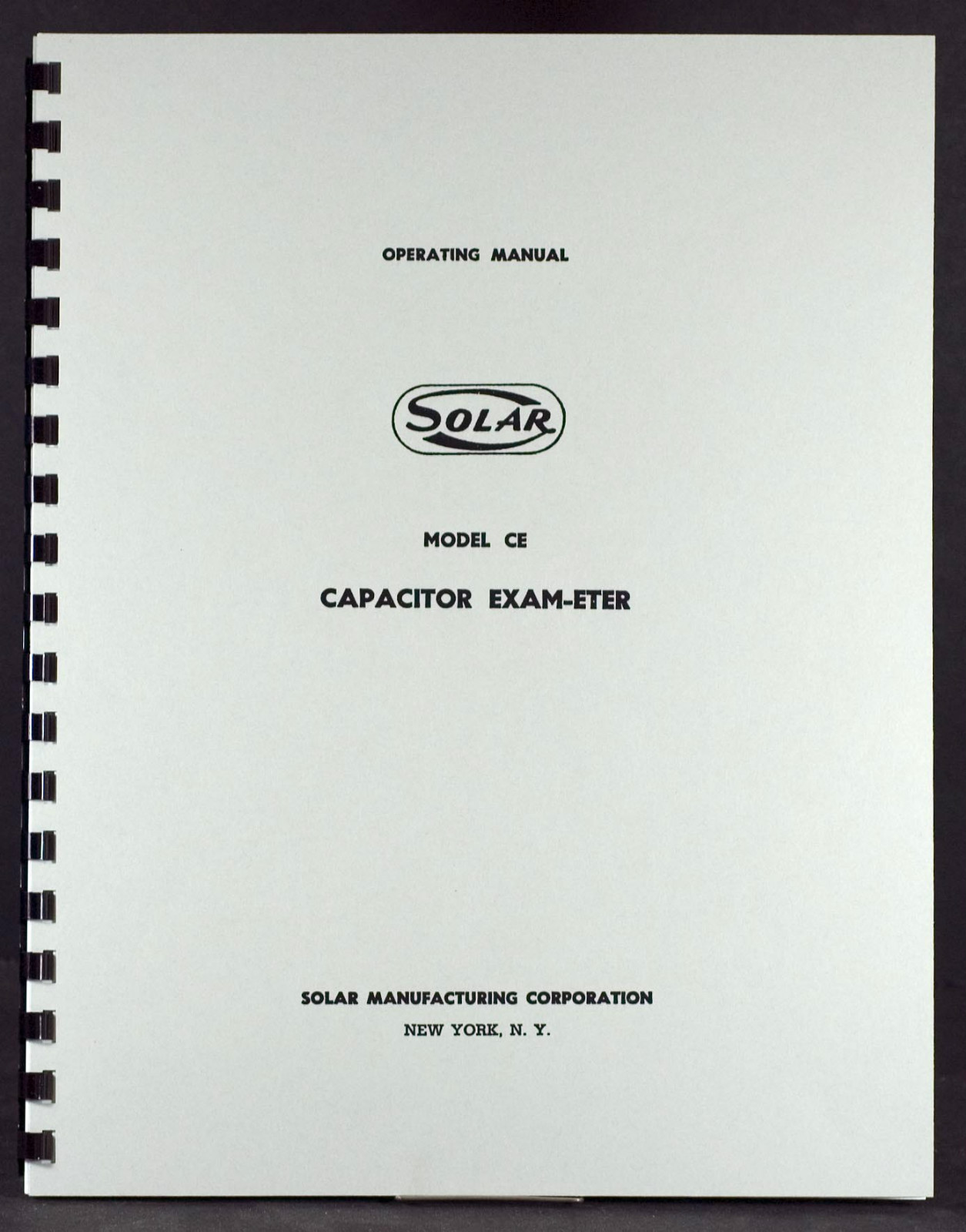 Solar Model CE Capacitor Exam-Eter Tester Operating Manual