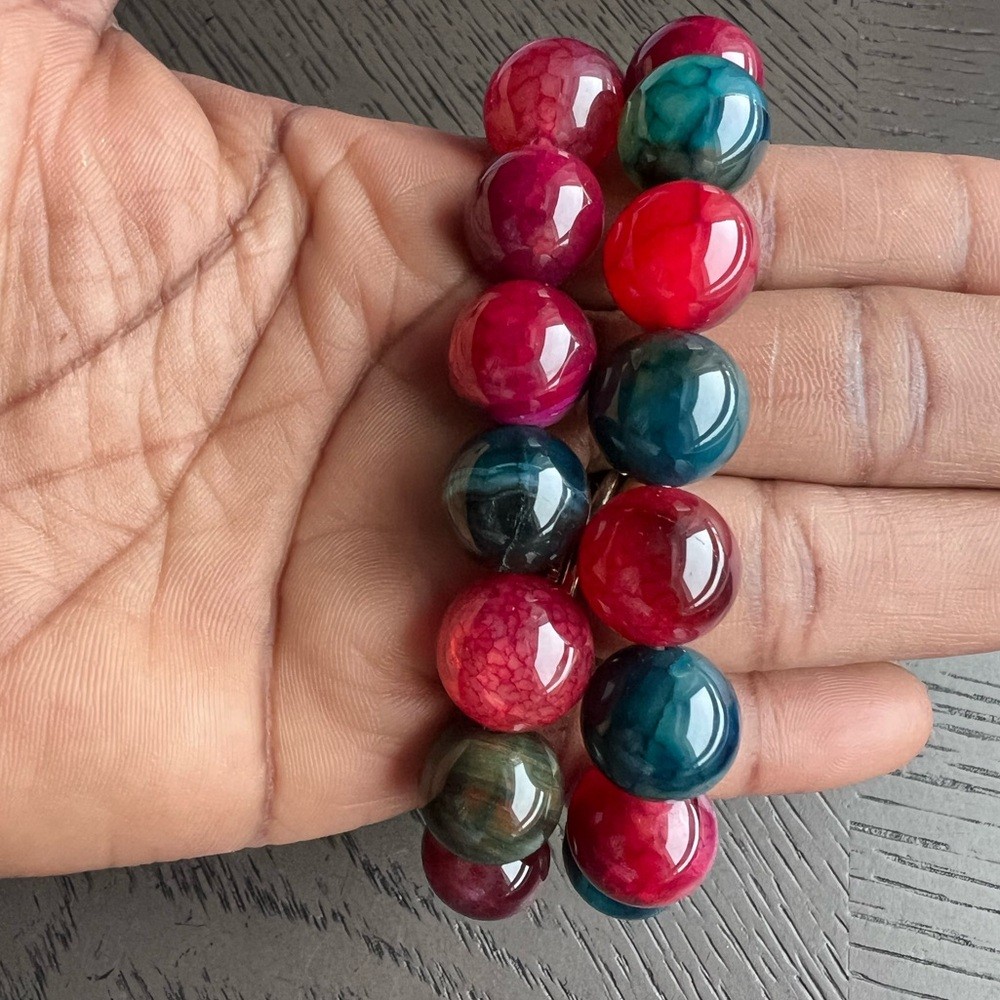 Enhanced dragon vein agate bracelet 14mm 6.5’