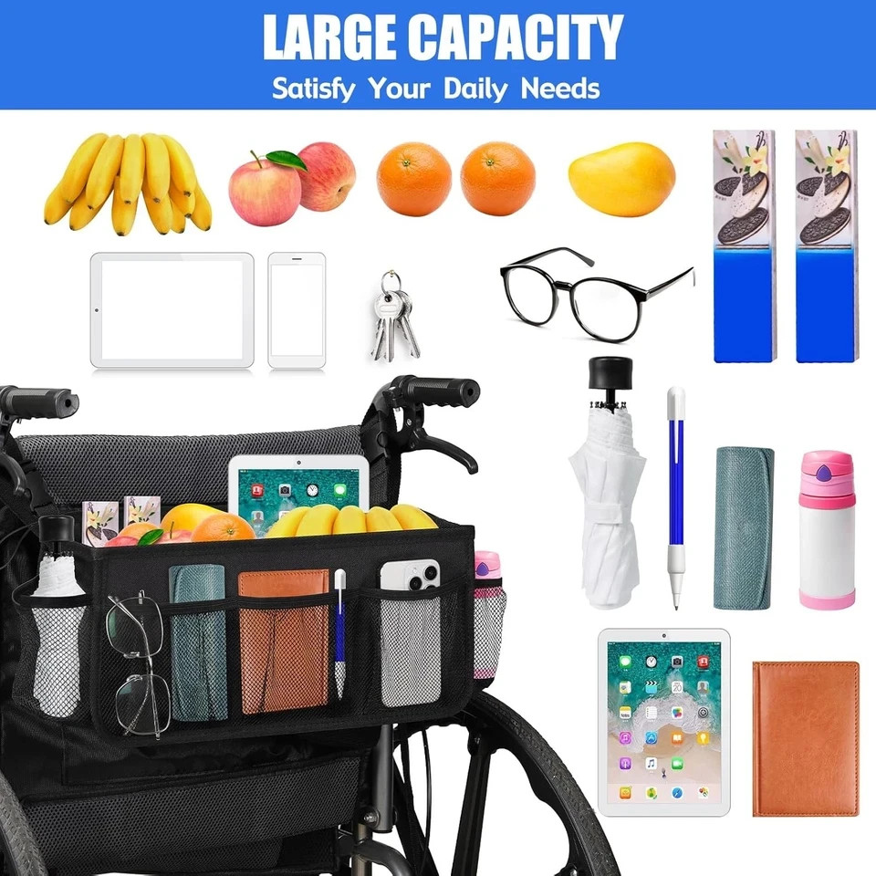 Wheelchair Bag with Cup Holder, Backpack Basket Black