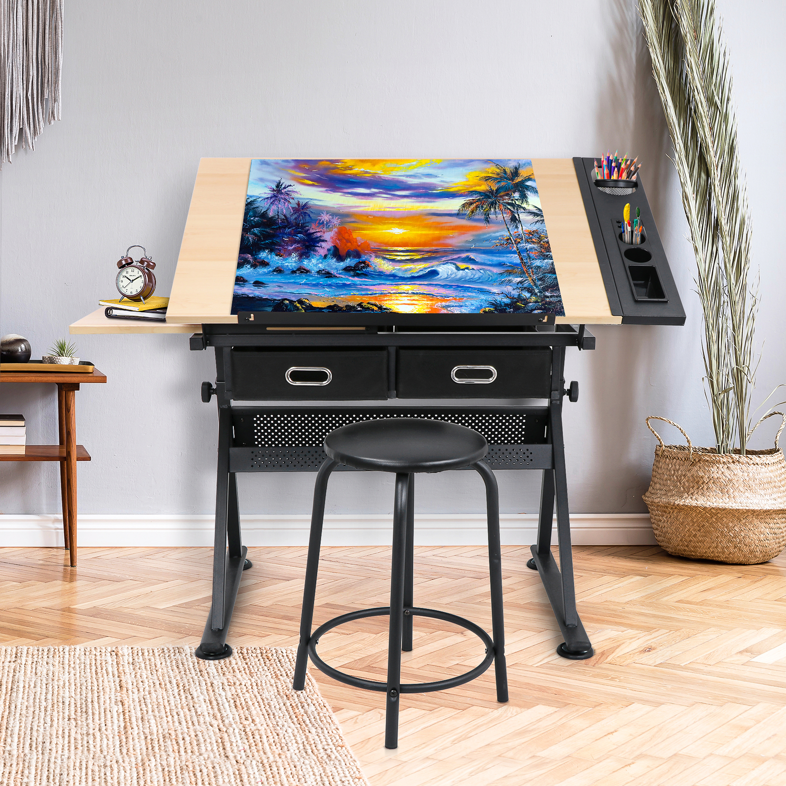 Craft Station Drafting Table W/ Matched Premium Stool Adjustable Height & Angle