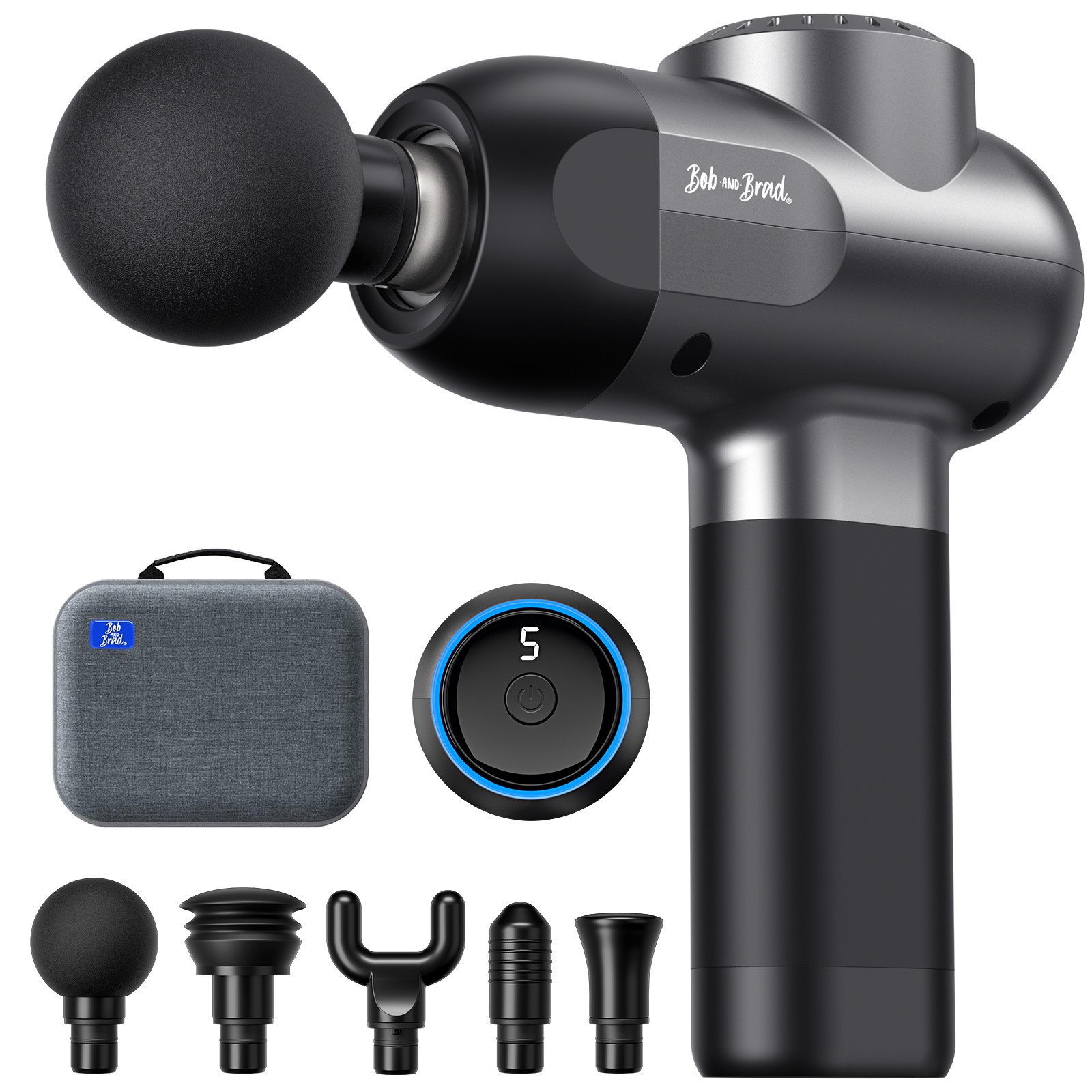 Bob and Brad C2 Black Massage Gun Deep Tissue Muscle Vibrating Relax + 5 Head