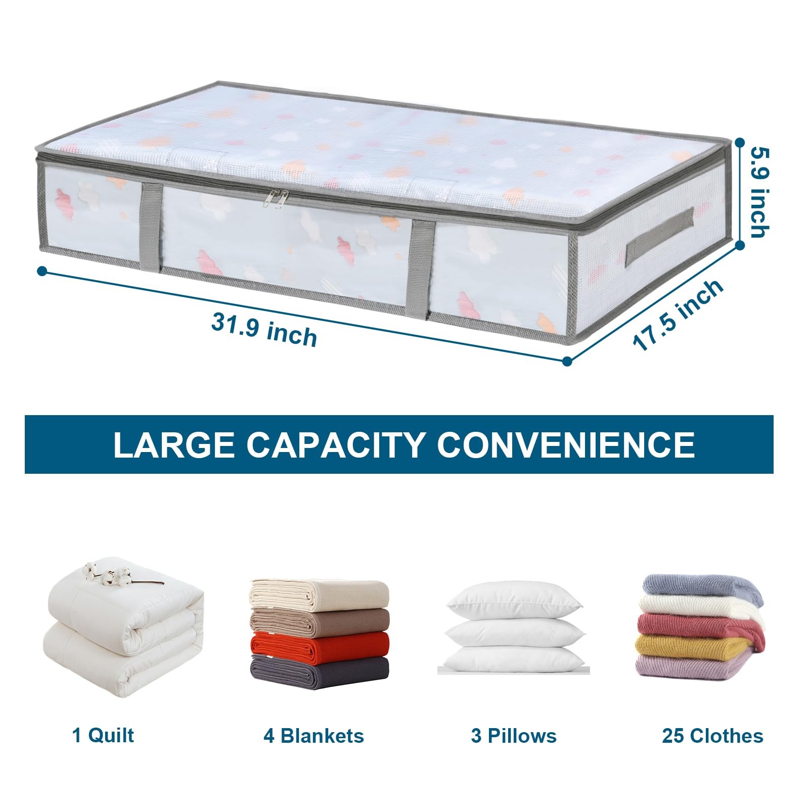 2 Pack Under Bed Storage Containers Bins, HumidProof Plastic Underbed Storage...