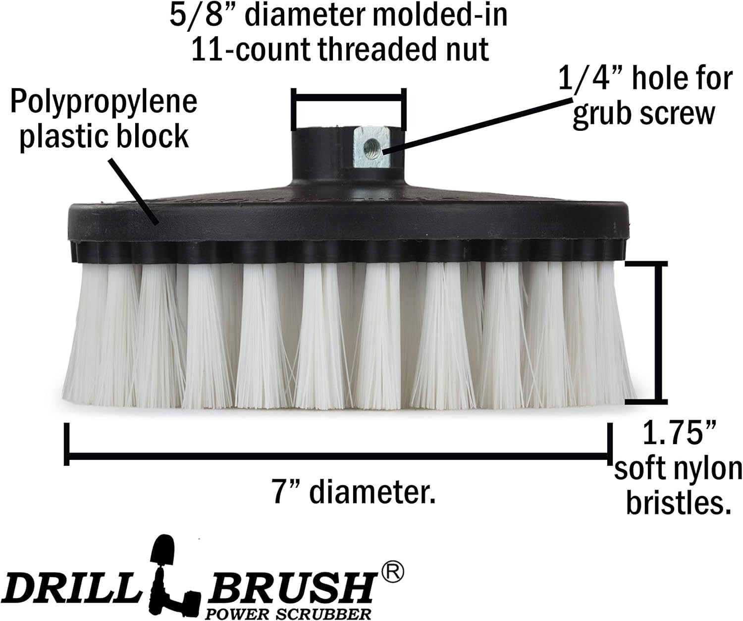 Carpet Cleaner Scrub Brush for Variable Speed Polisher 7 Inch Soft White Drill B