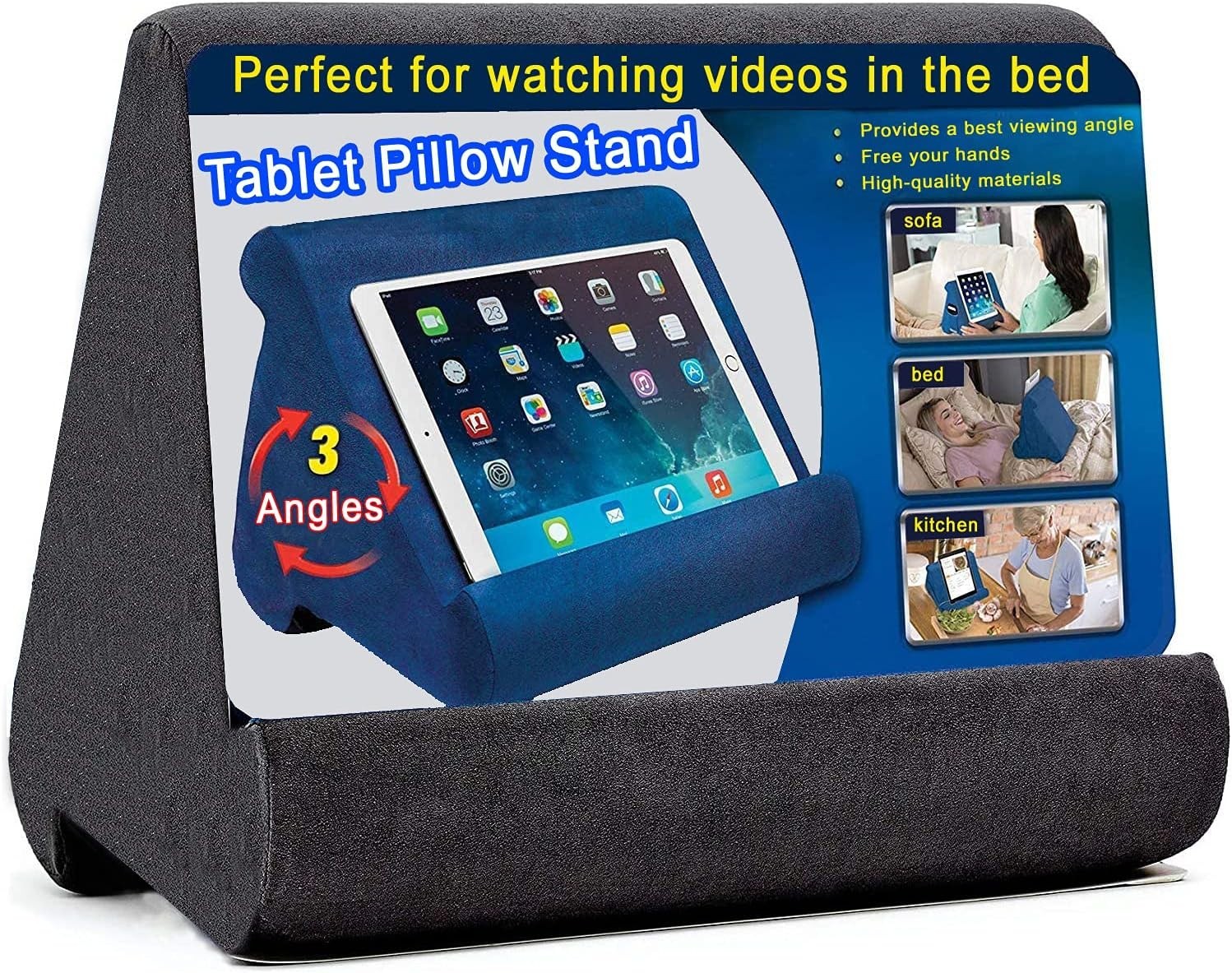 Tablet Pillow Stand - Tablet Holder Dock for Bed with Multi-Viewing Angles, Comp