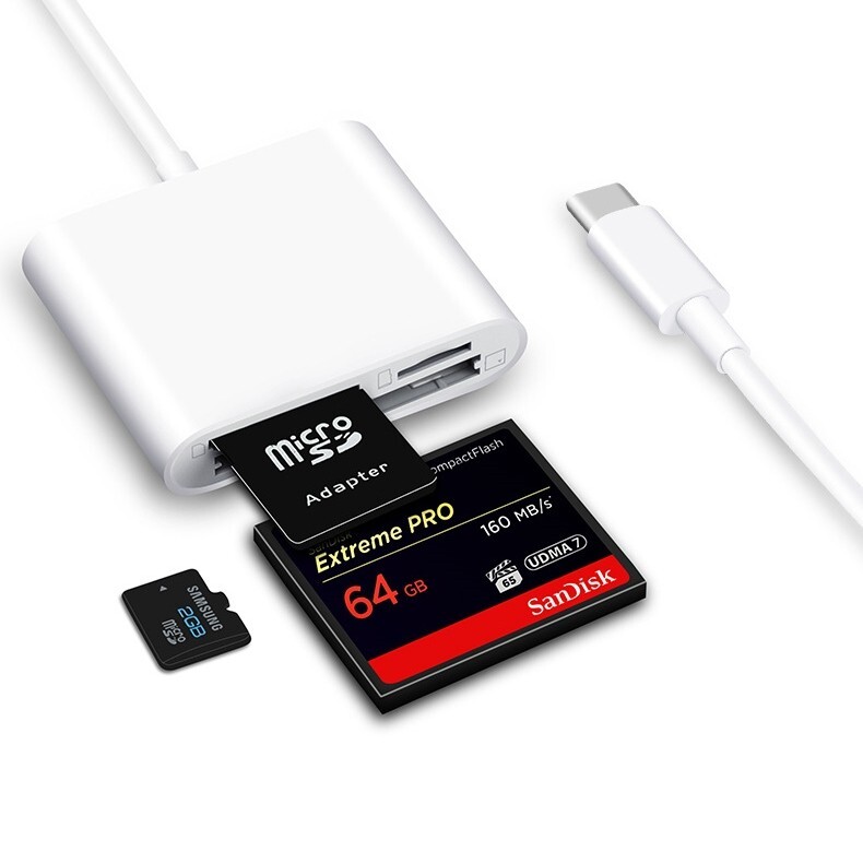 USB C to SD CF Card Reader for iPad Pro/Macbook Supports CompactCF/SD/TF card