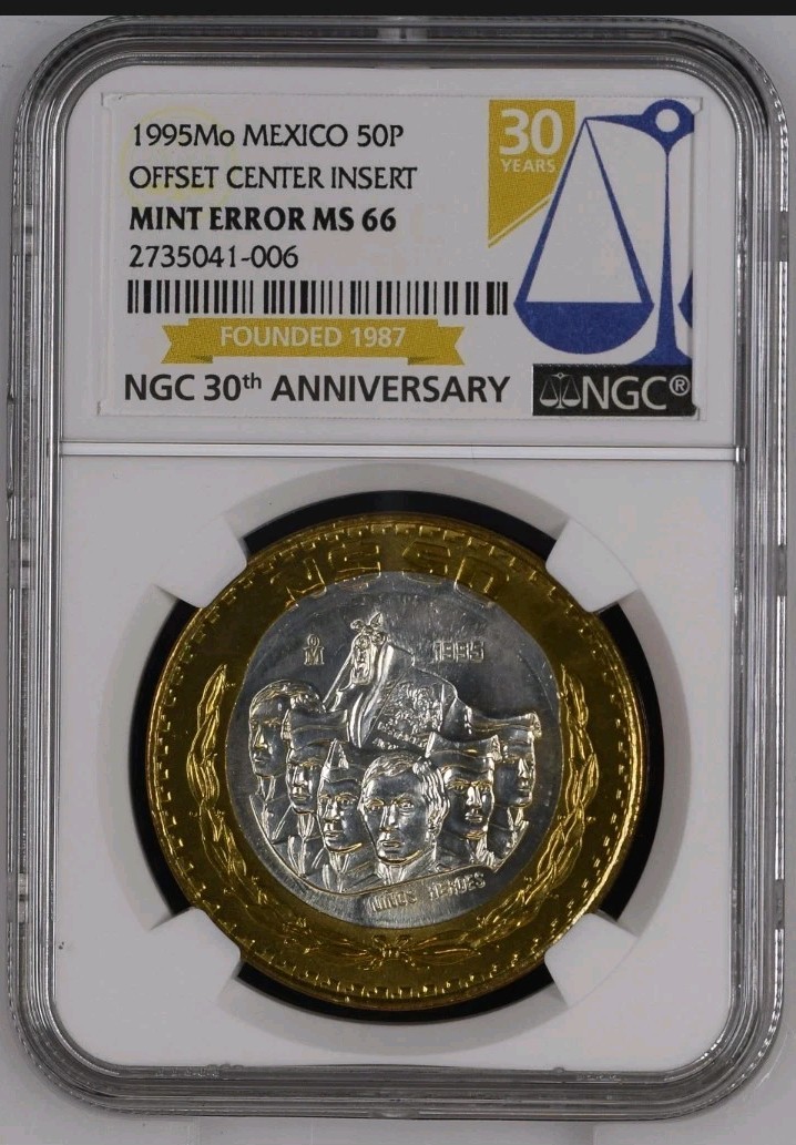 Mexico 1995 N$50 Mint ERROR OFFSET CENTER INSERT NGC MS66 Niños Heroes VERY RARE