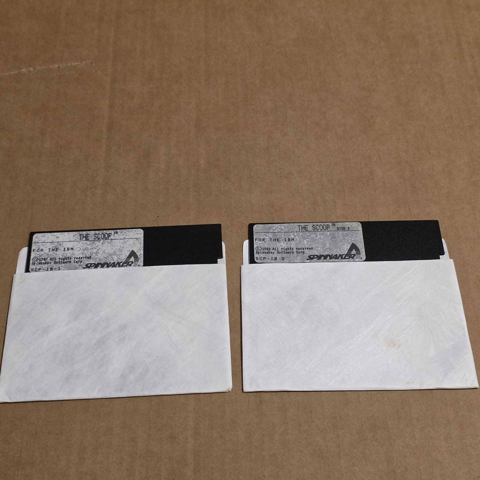 The Scoop IBM PC 5.25” Floppy Disks 1 & 2 w/ Sleeves Vintage Spinnaker