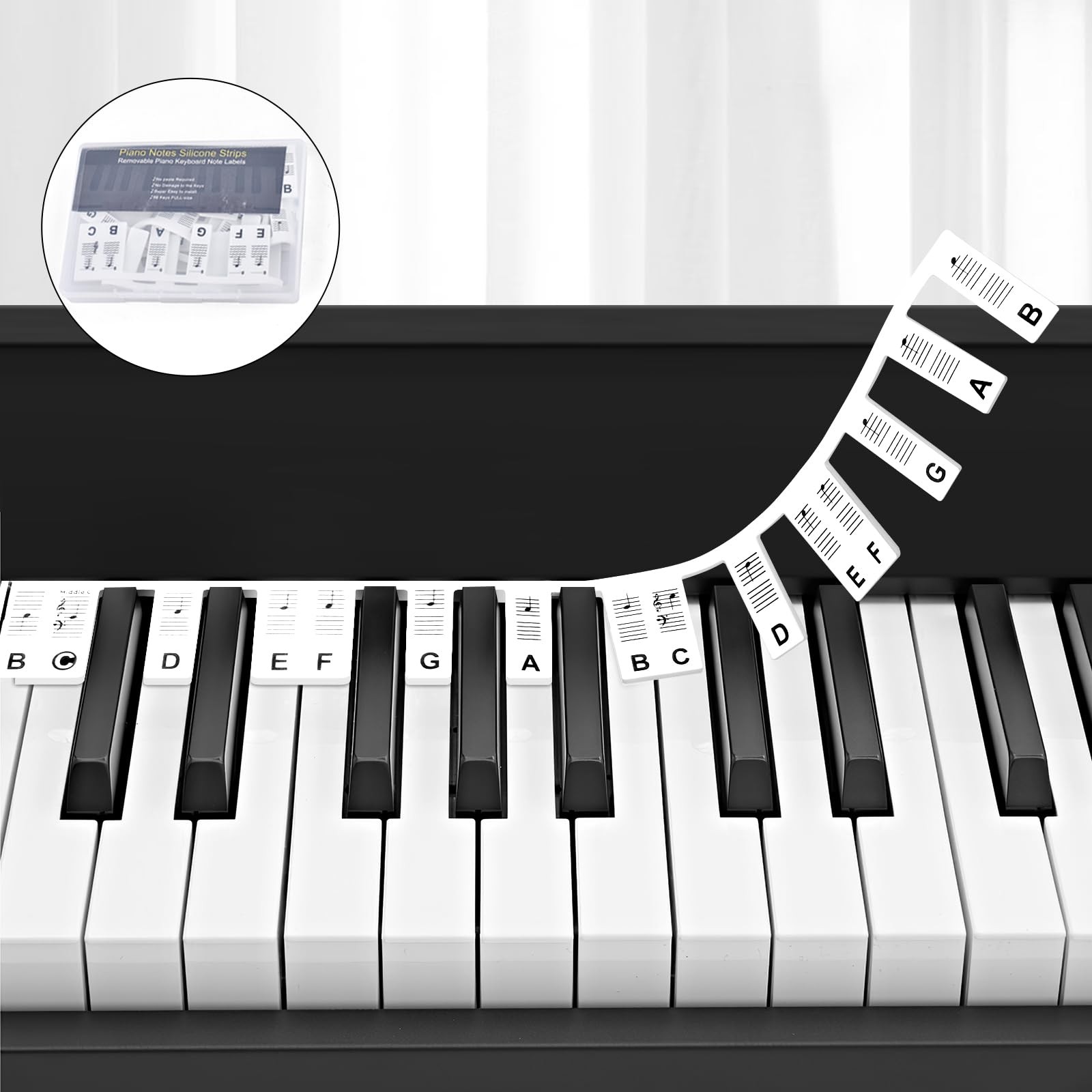BROTOU Removable Piano Keyboard Stickers, 88/61 Key Full Size, 88-Keys Black