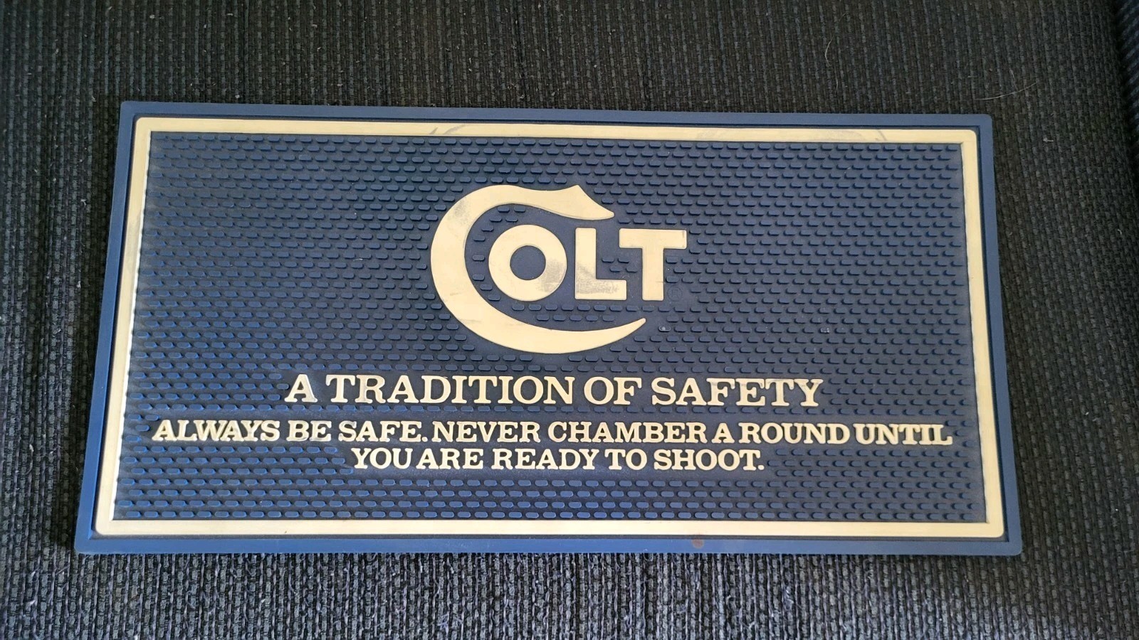 Colt Python Counter Gun Mat. Blue And White. Very Vibrant Color. Serpentine Logo