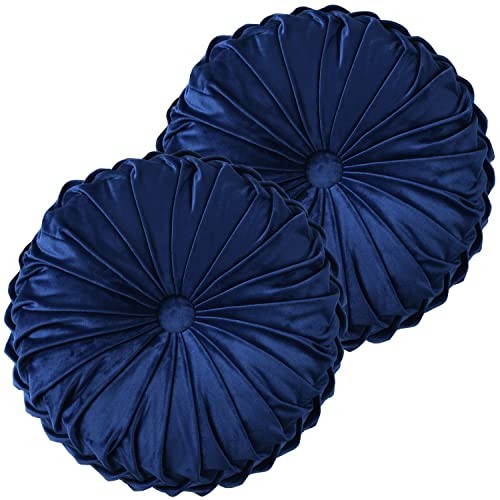 Set of 2 Decorative Round Pleated Throw 2 Count (14.5 Inch Diameter) Navy