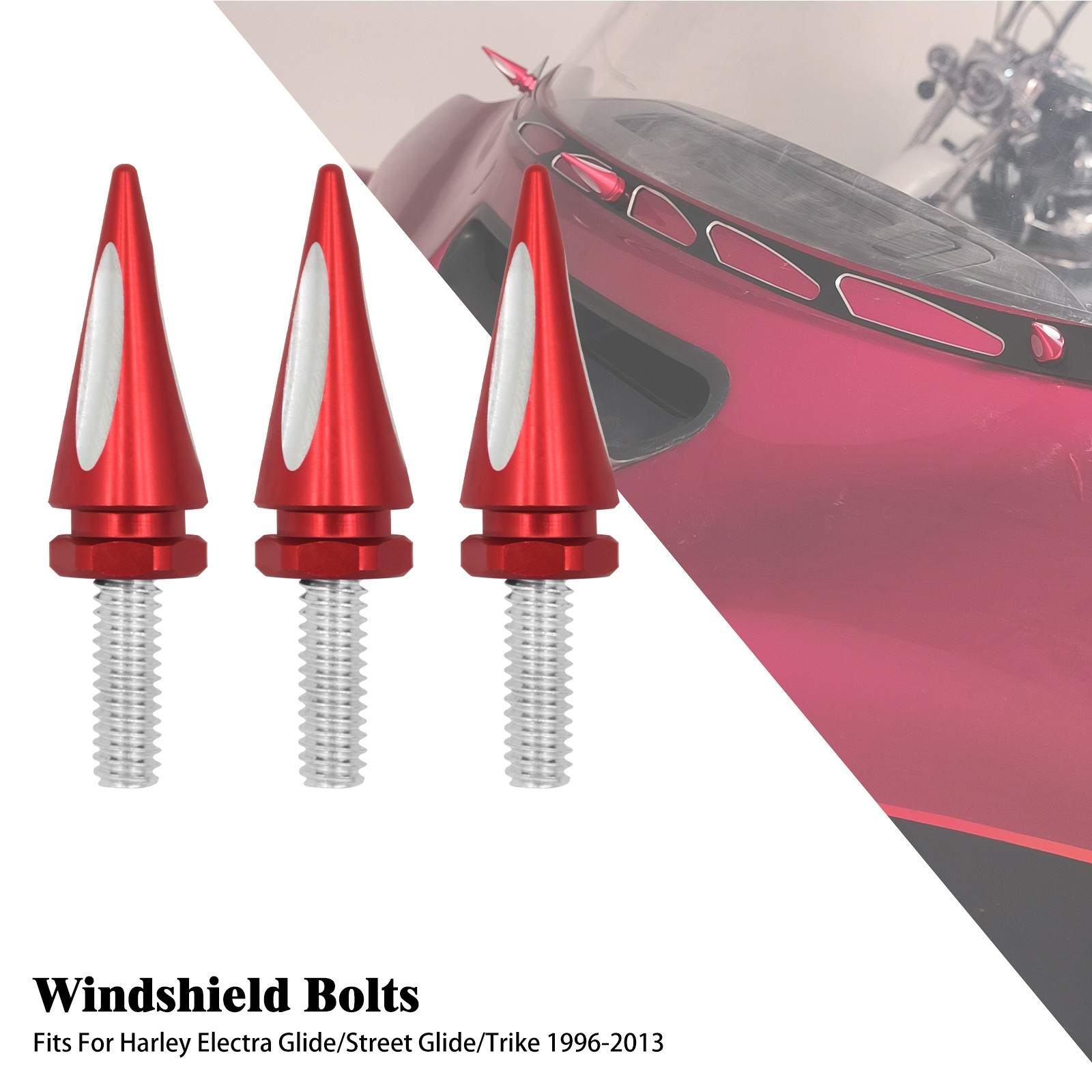 3x Spike Windscreen Windshield Red Screws For Harley Electra Street Glide 96-13