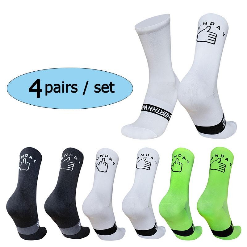 4 Pairs Unisex Cycling Socks for Road Bike Running Outdoor Sports