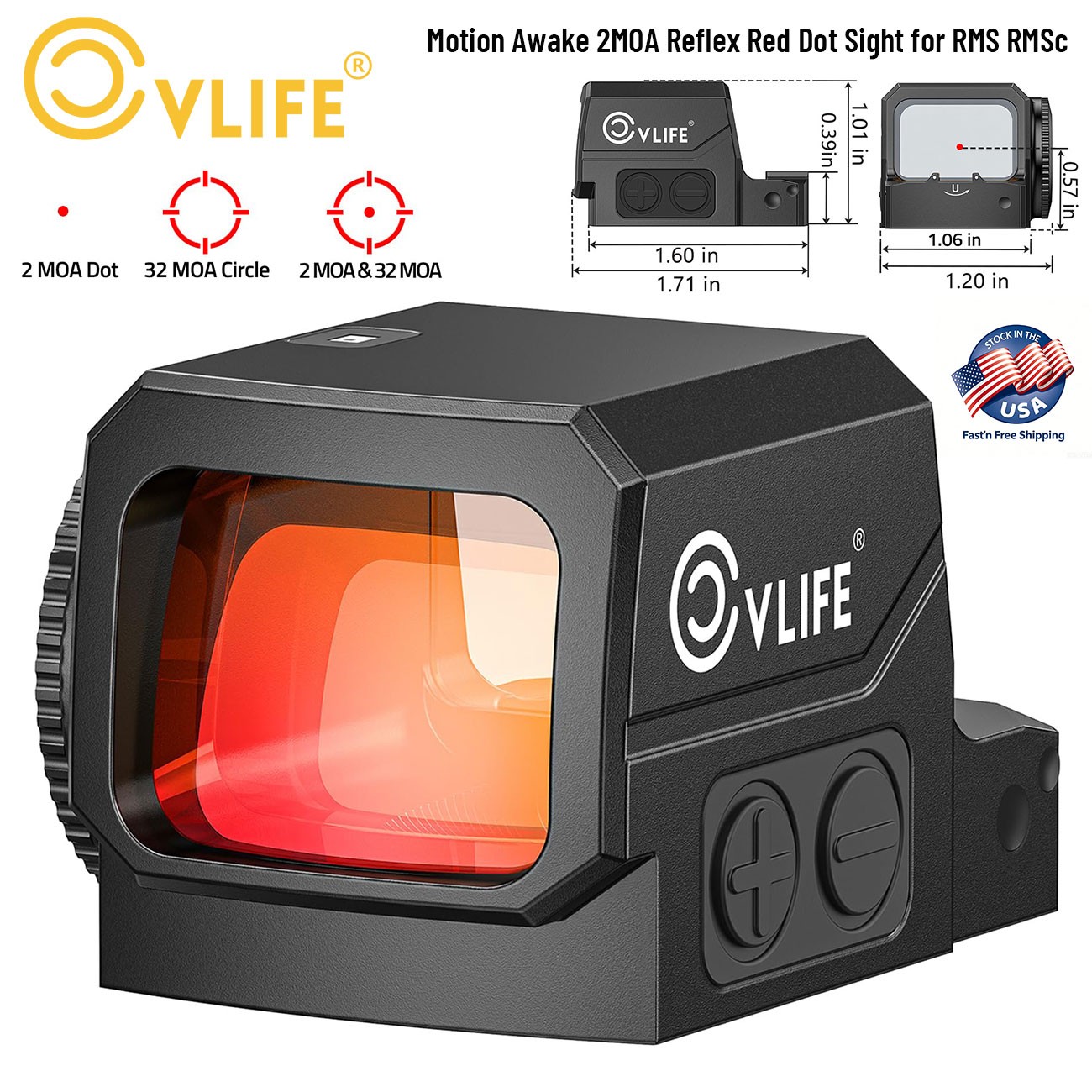 Motion Awake Holographic RefIex Red Dot Sight with Enclosed Emitter & 3 Reticles
