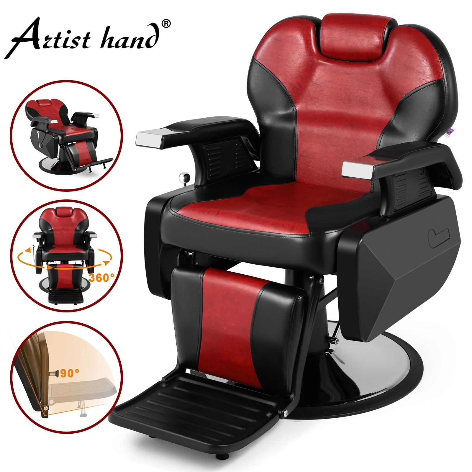 Black+Red All Purpose Recline Barber Chair Hydraulic HeavyDuty Stylist Spa Salon
