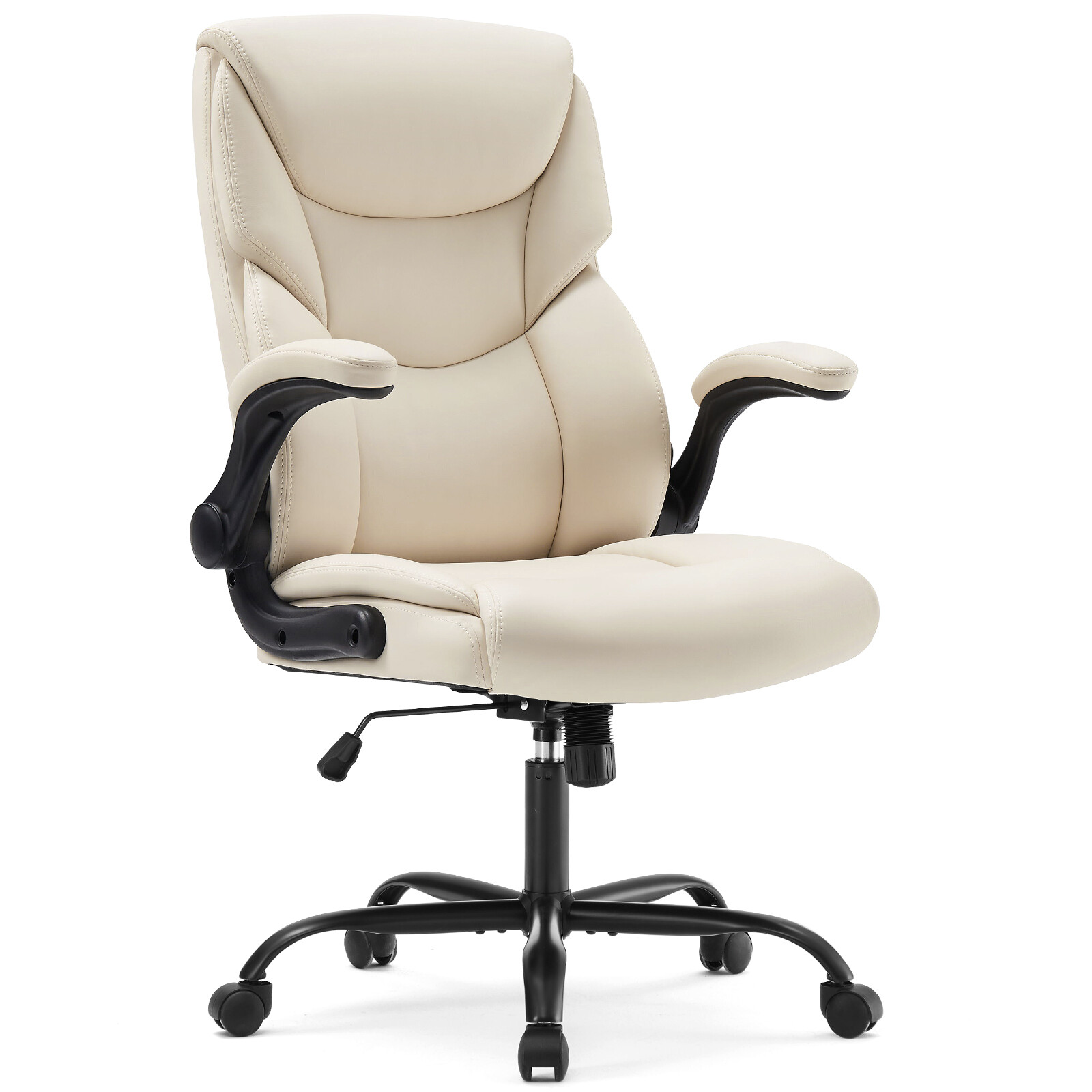 PU Ergonomic Office Chair, Height-Adjustable Swivel Boss Chair, Padded Cushion