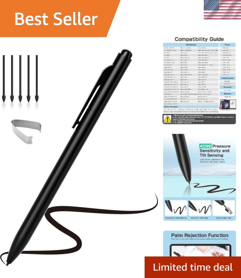 EMR Stylus for Remarkable 2 - 4096 Pressure Sensitivity, Palm Rejection, Black
