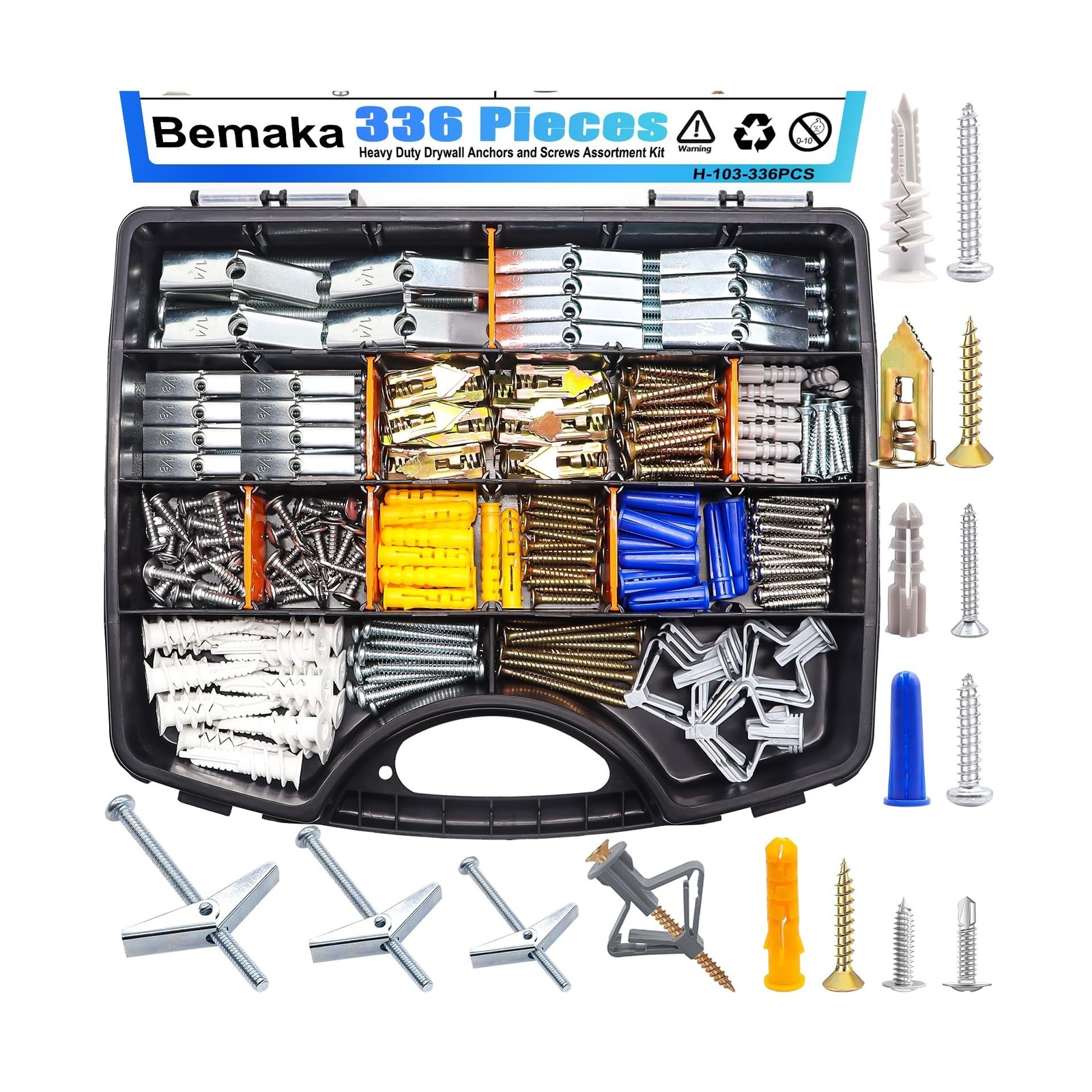 336Pcs Toggle Bolts Heavy Duty Drywall Anchors and Screws Assortment Kit, 11 ...
