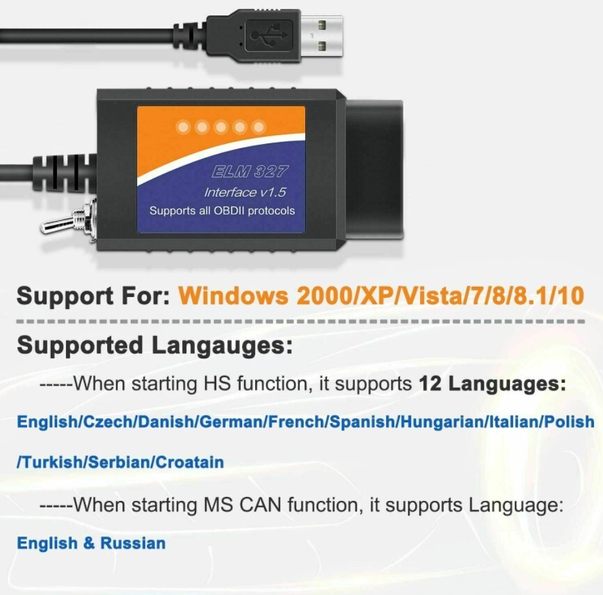 OBD2 Scanner ELM327 Software USB Diagnostic Tool Cable Adapter for Ford FORscan