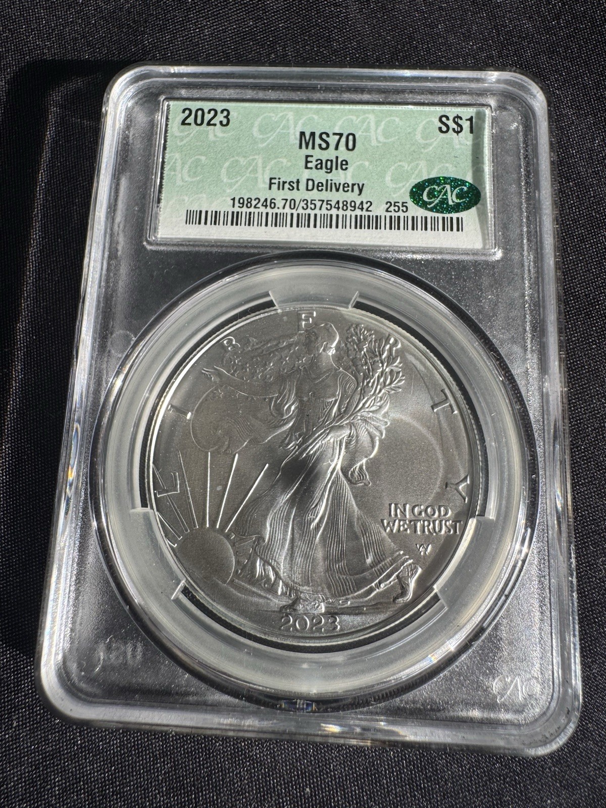 2023 $1 Silver Eagle MS70 First Delivery CAC green label!